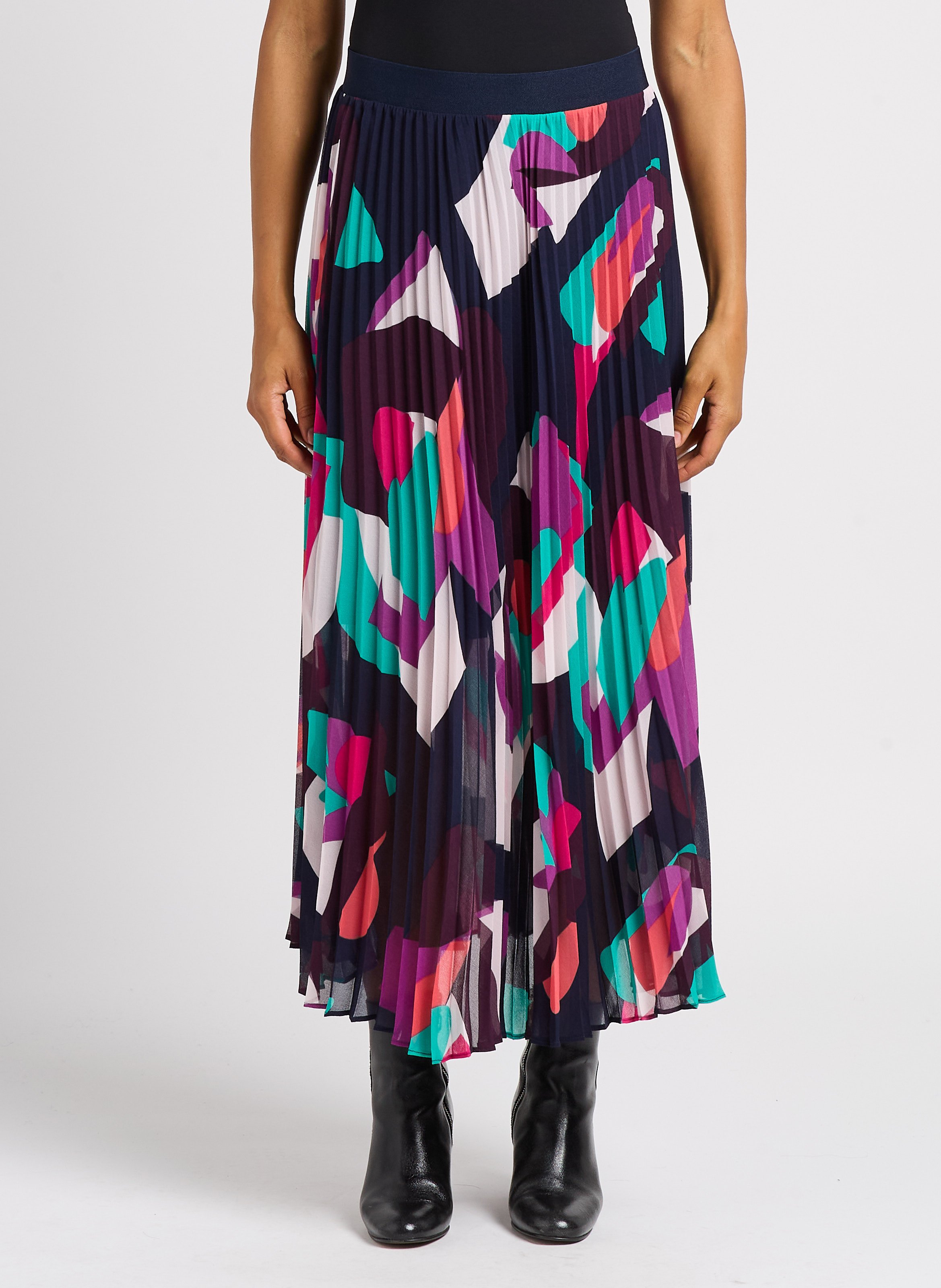 Blue Pleated and printed long skirt