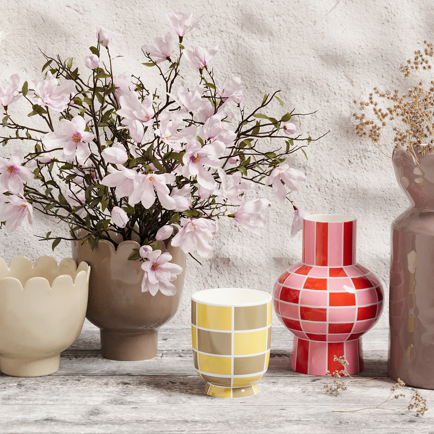 Checkered decorative ceramic vase POTIRON PARIS Yellow