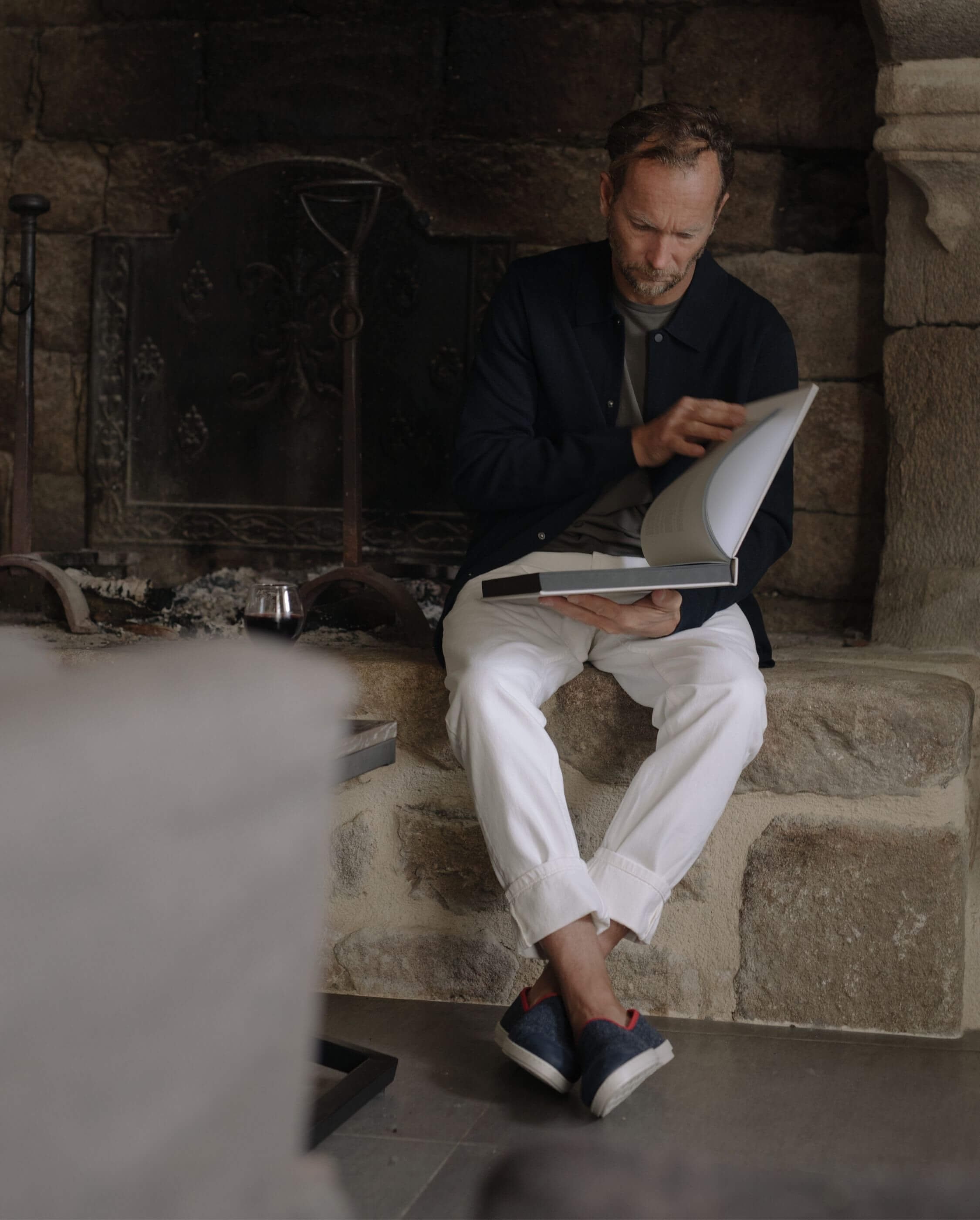 Men's wool slippers, navy red ANGARDE Blue