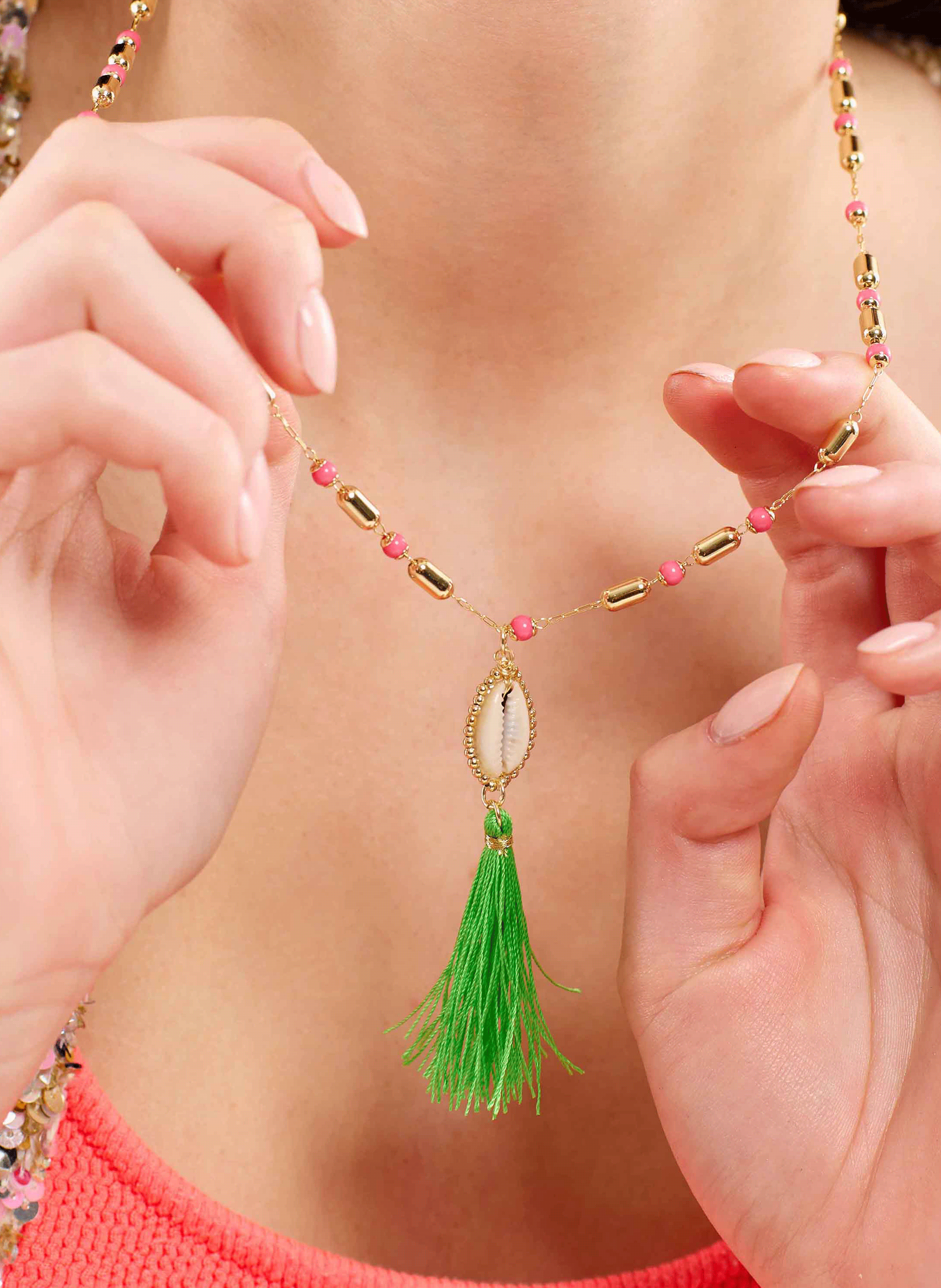 Necklace with beads and tassel pendant HIPANEMA Pink