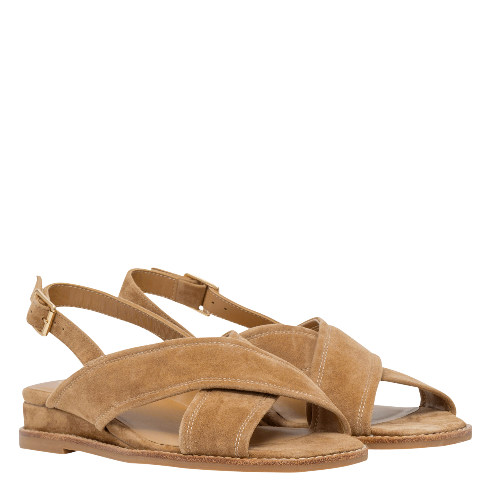 Flache Ledersandalen mit Samt BOCAGE Beige