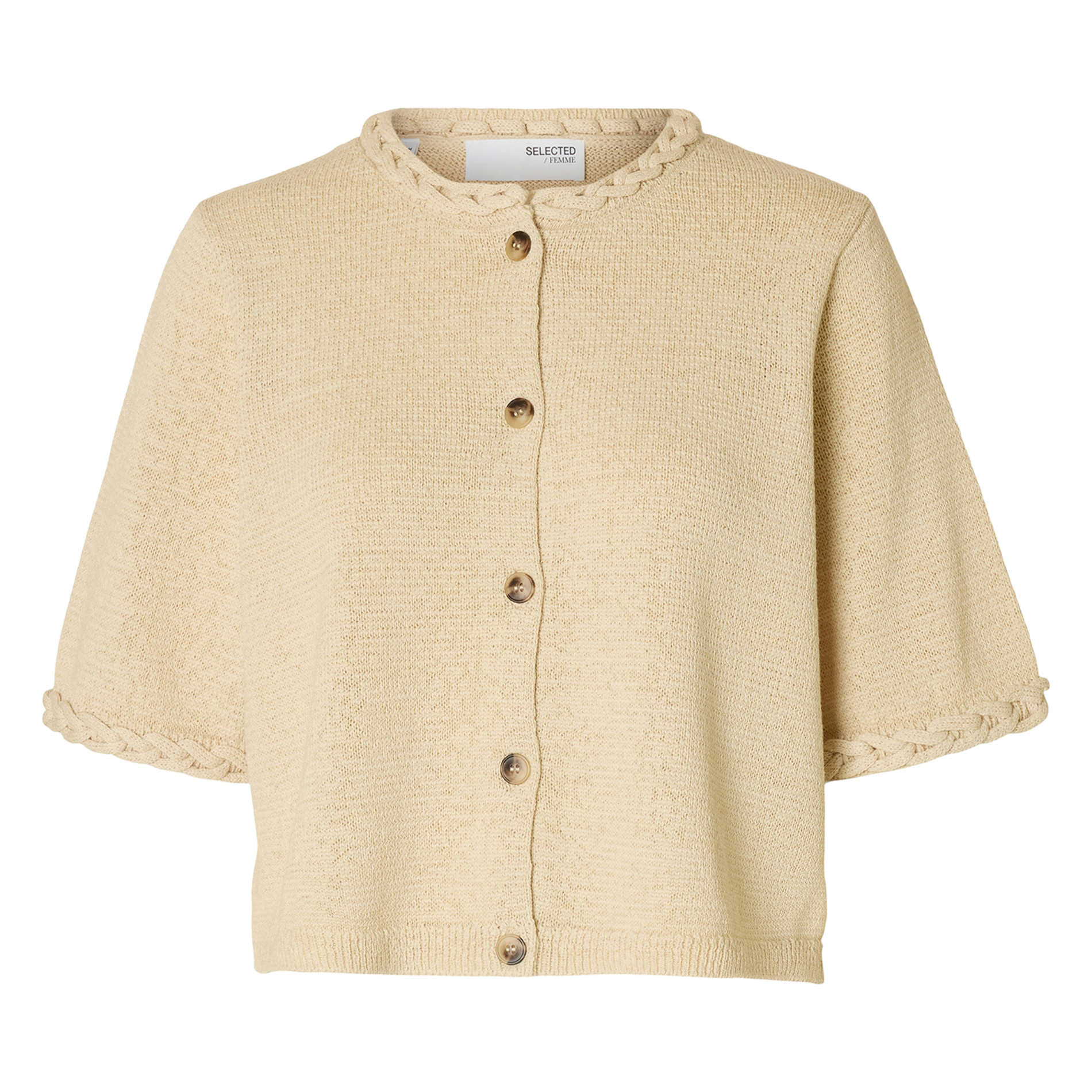 Round neck top in blended organic cotton SELECTED Beige