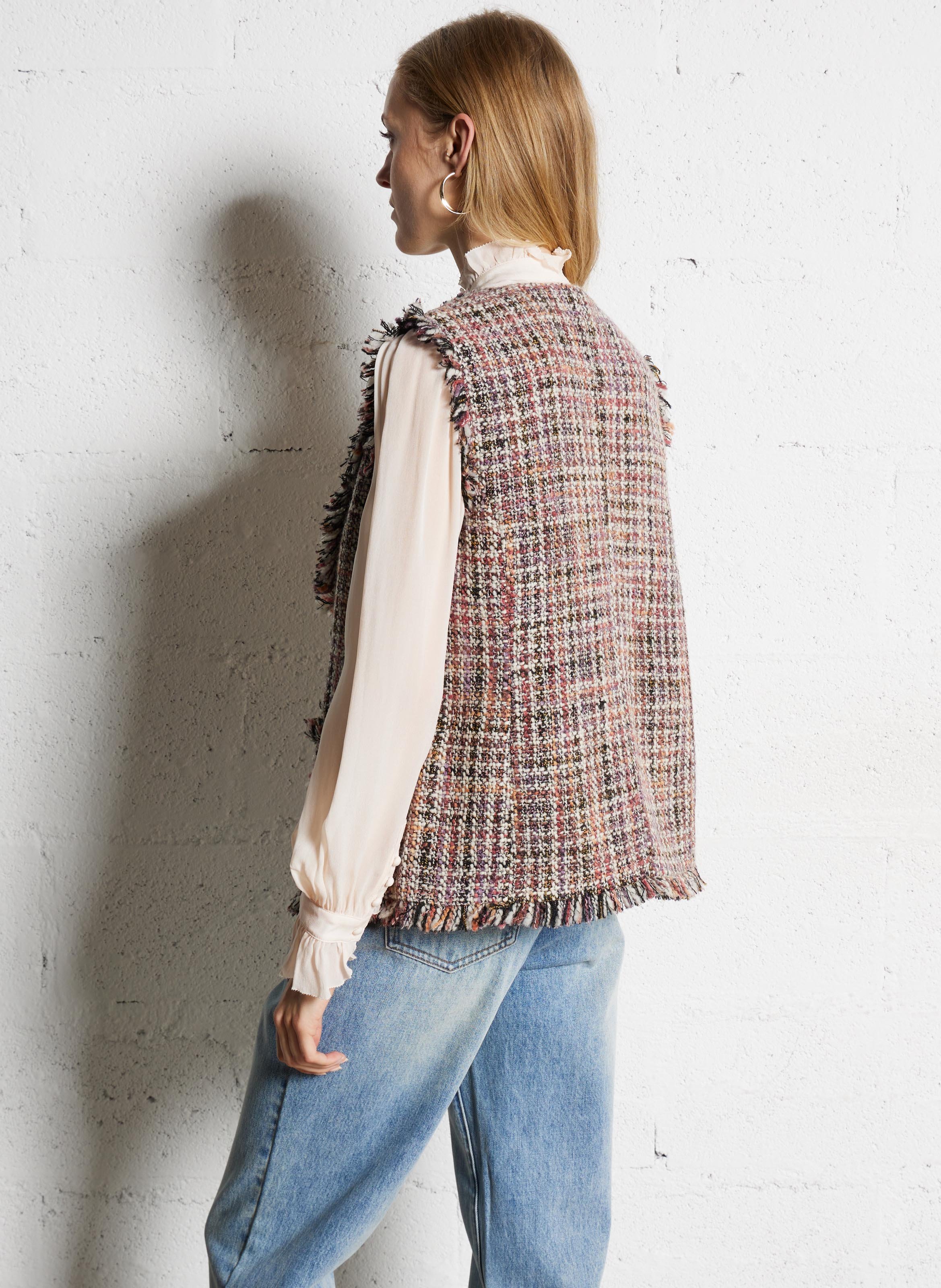 Veste droite sans manches en laine recyclée mélangée SUNCOO Rouge