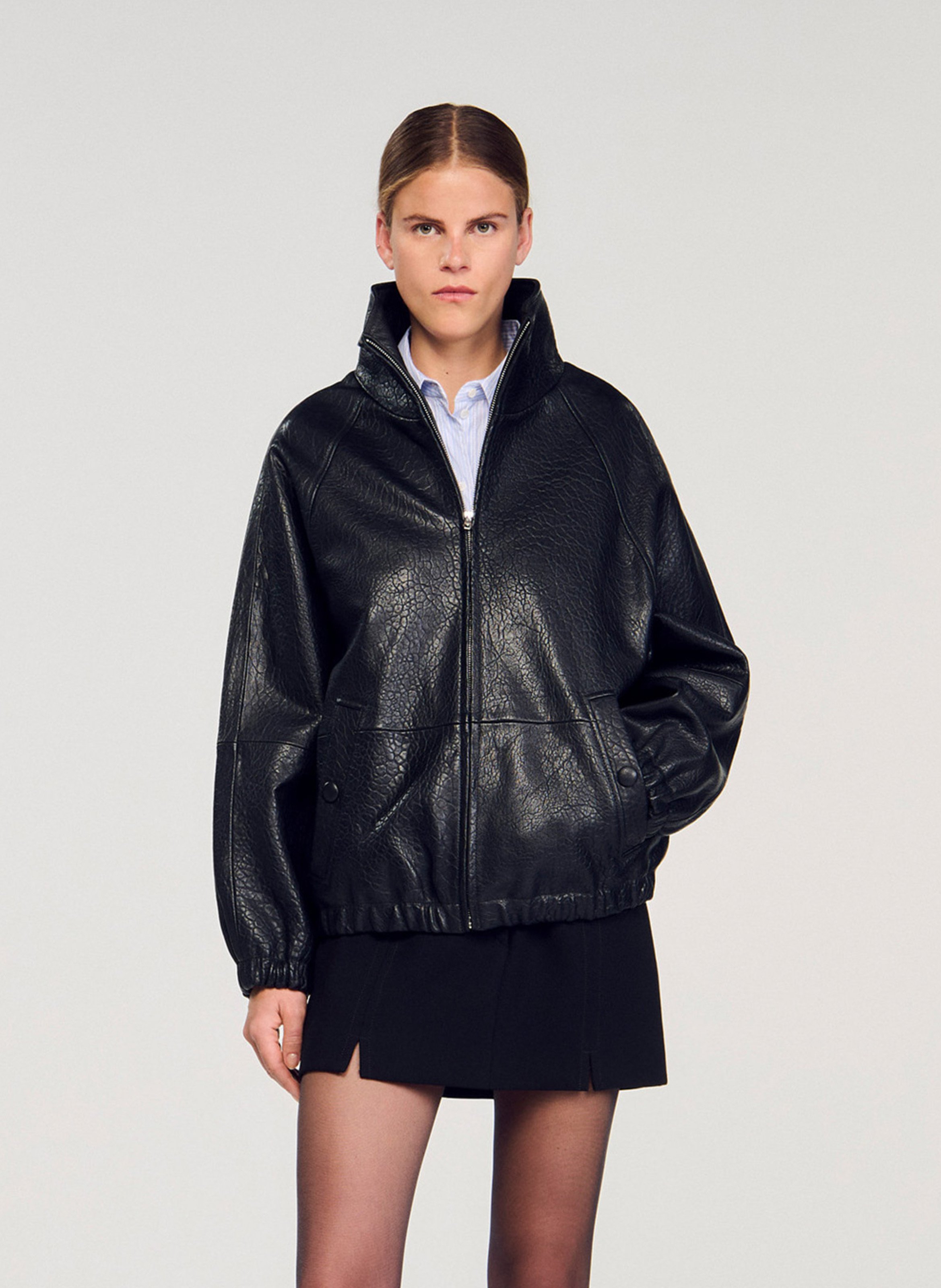 Oversized leren jack SANDRO Zwart
