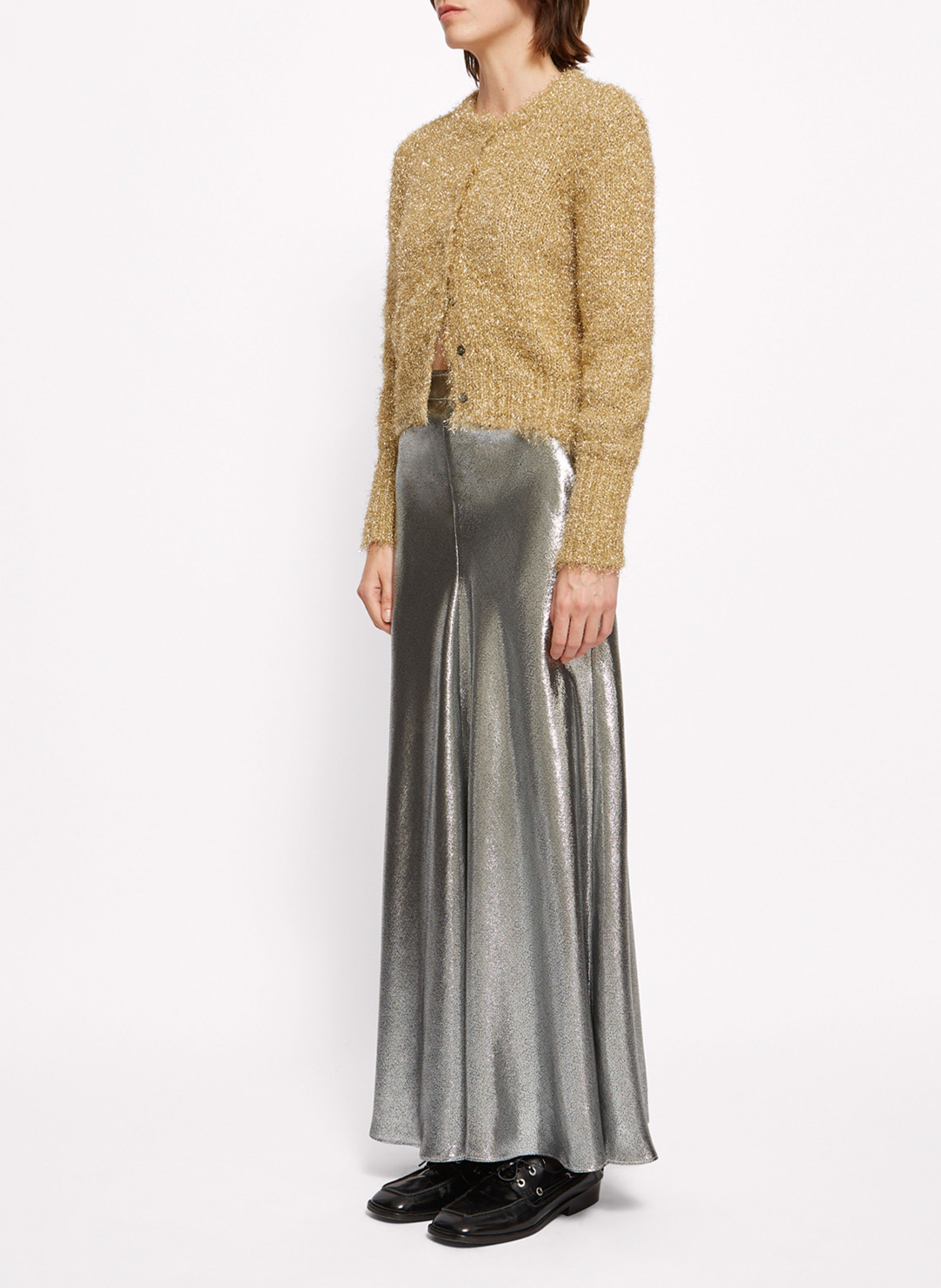 Jupe longue en soie mélangée ROSEANNA Argent