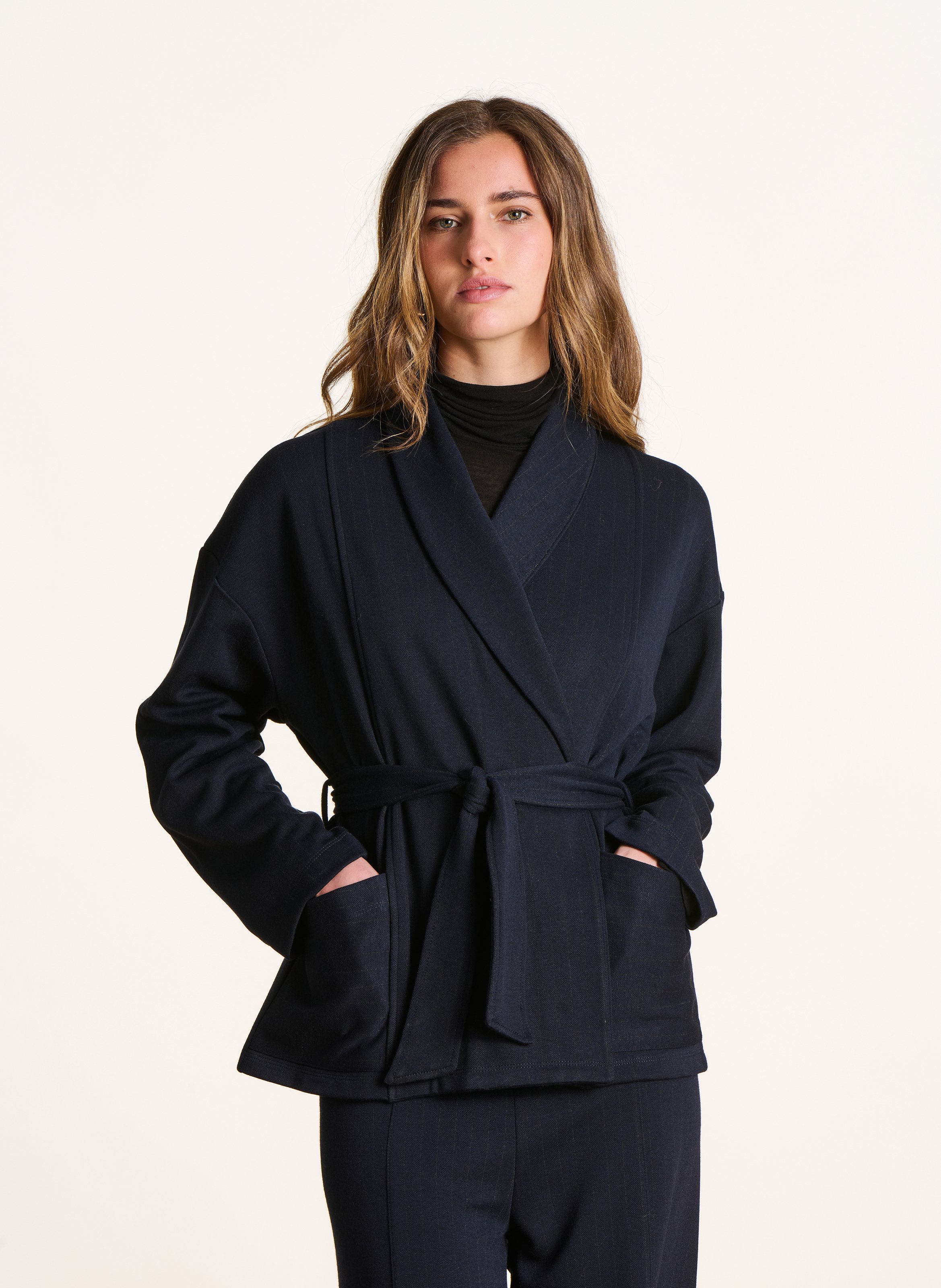 Shawl collar striped jacket LA FEE MARABOUTEE Blue