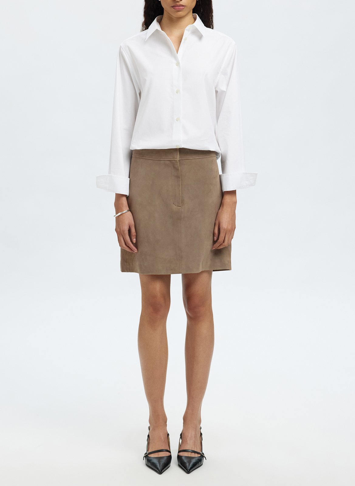 Short suede skirt SELECTED Grey