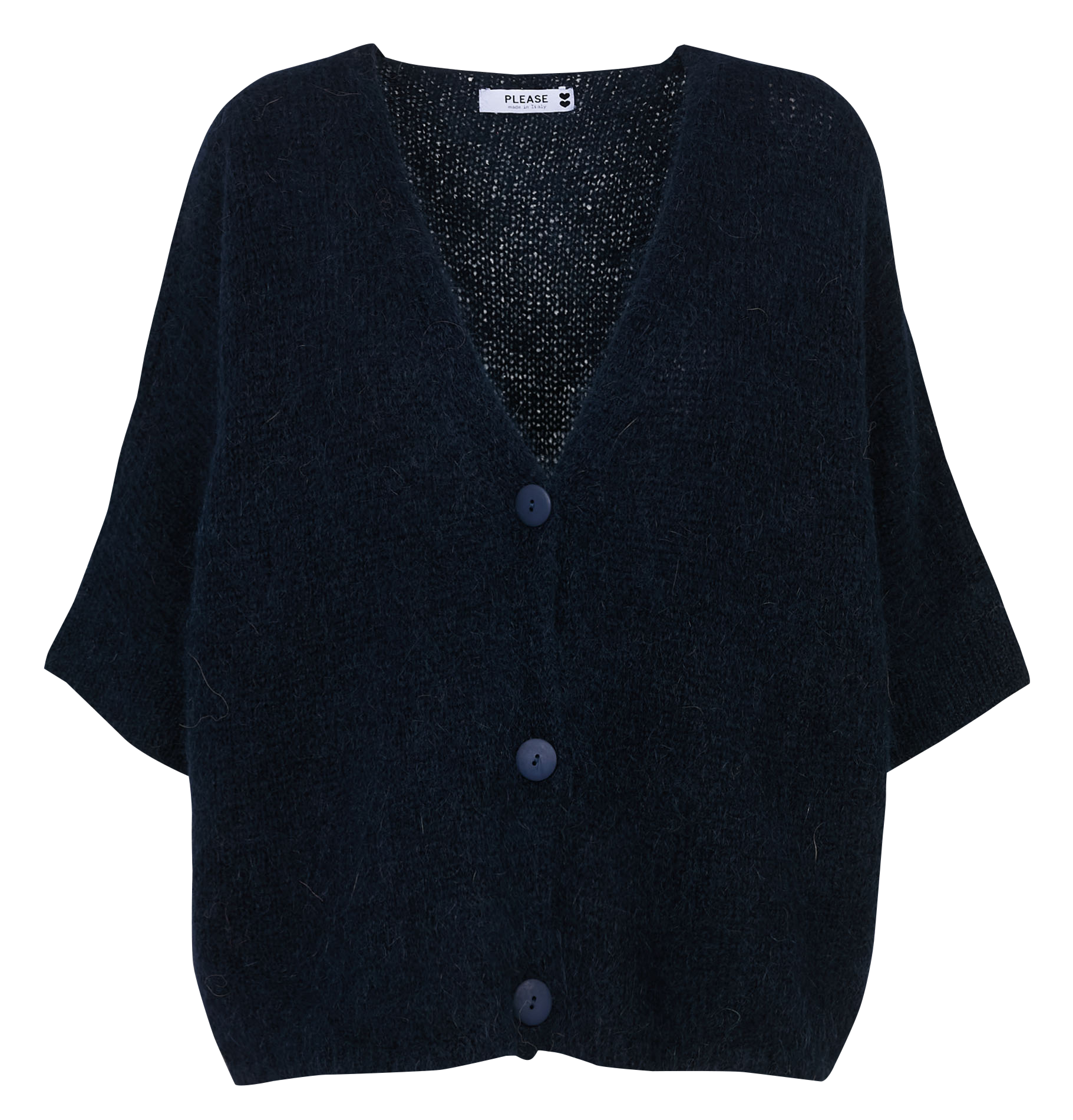 Ruimvallend, gebreid vest met V-hals | materiaalblend  Blu