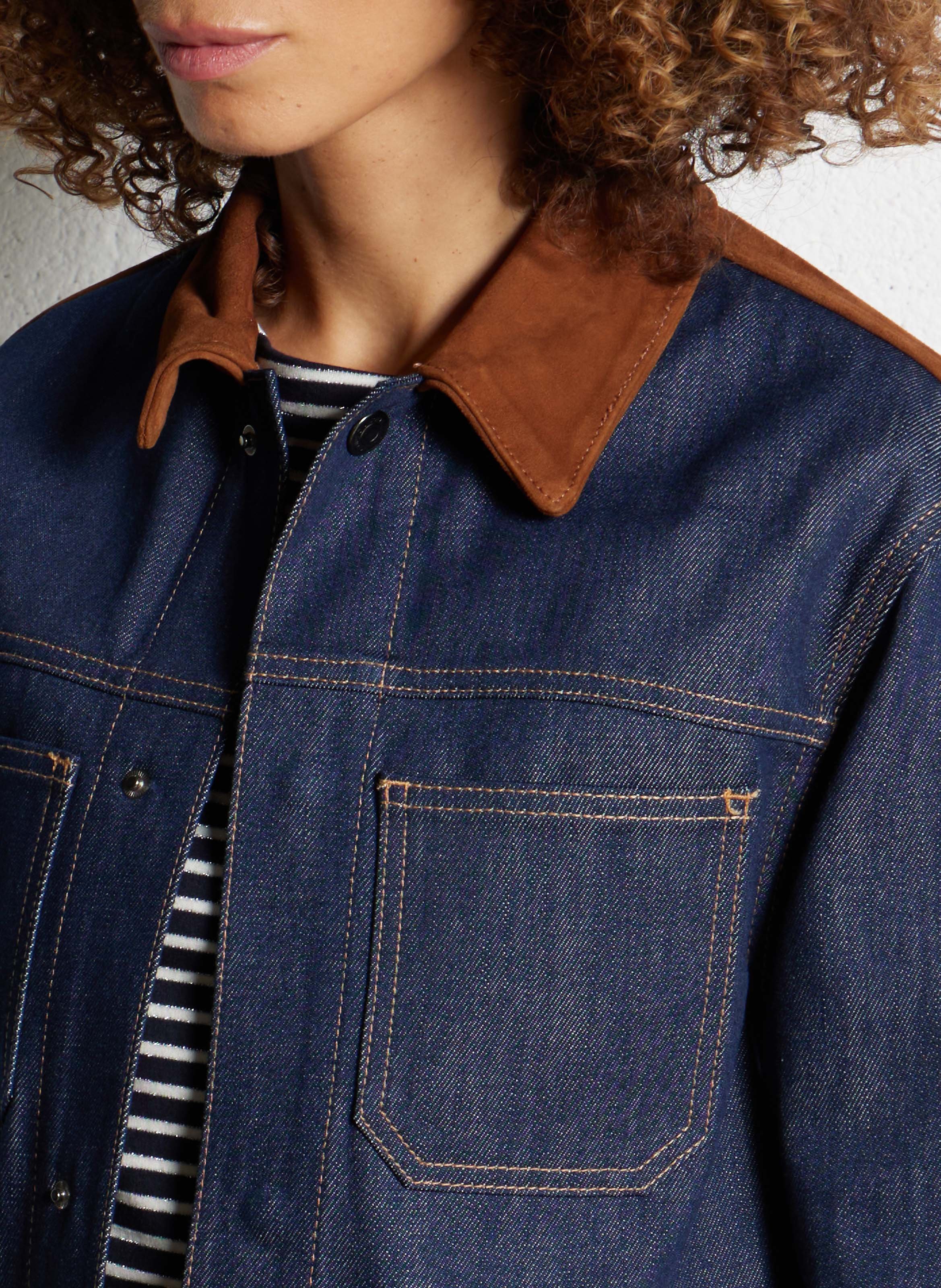 Veste courte en denim avec empiècements suède LIU JO Bleu