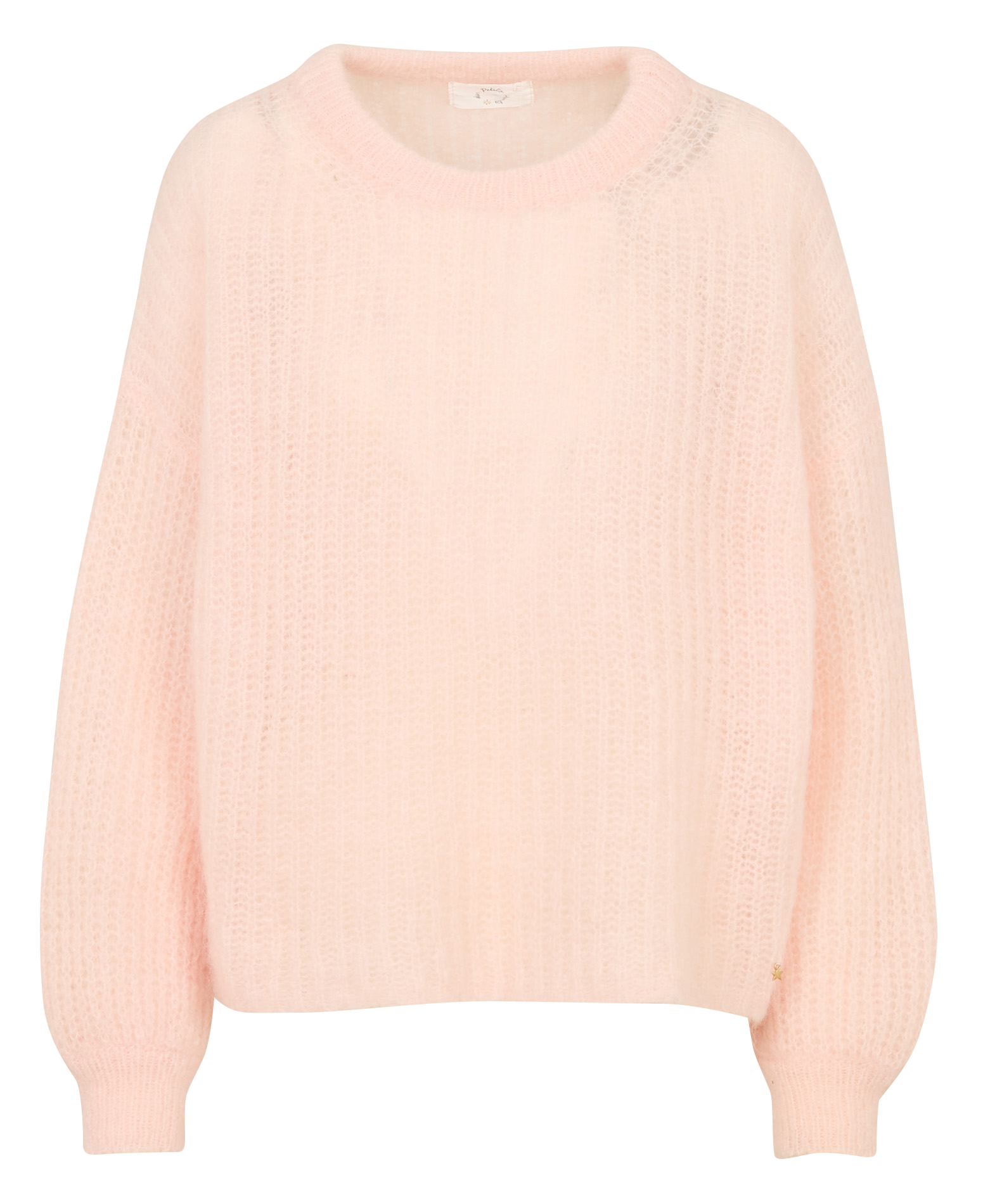 Pull col rond uni en laine mélangée DES PETITS HAUTS Rose