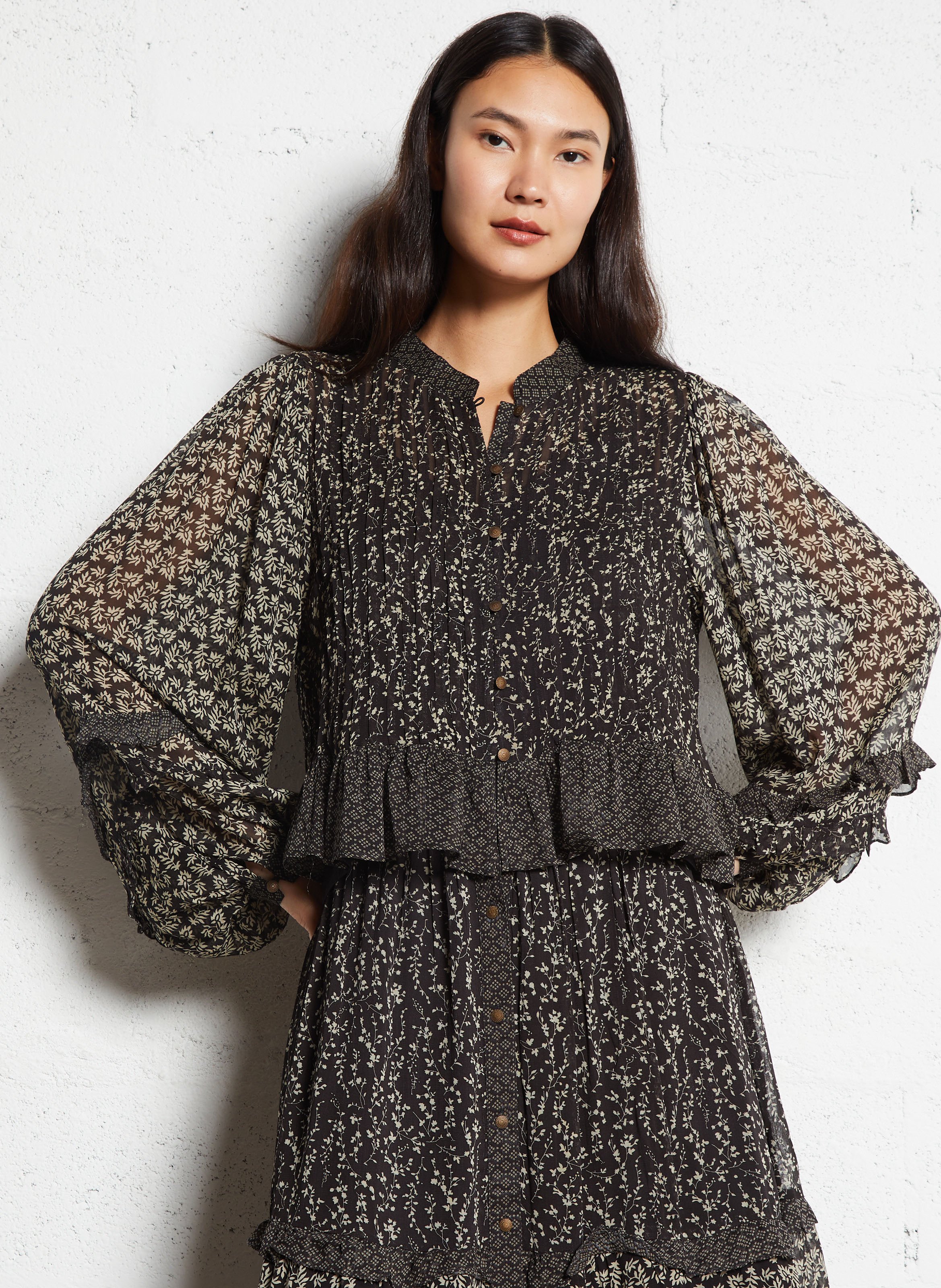 Printed jacket with round neck MAISON HOTEL Black