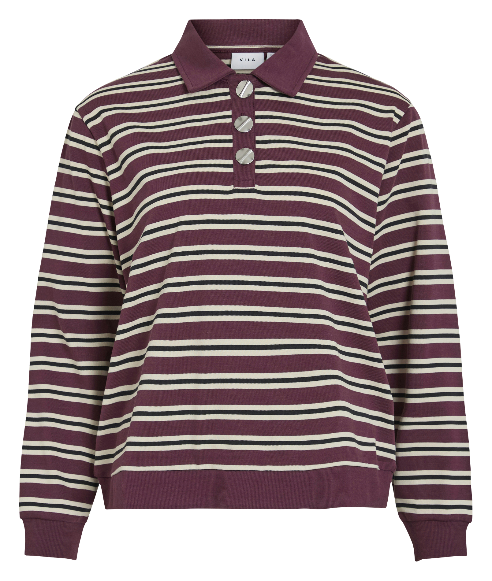 Striped straight fit cotton blend polo VILA Plums