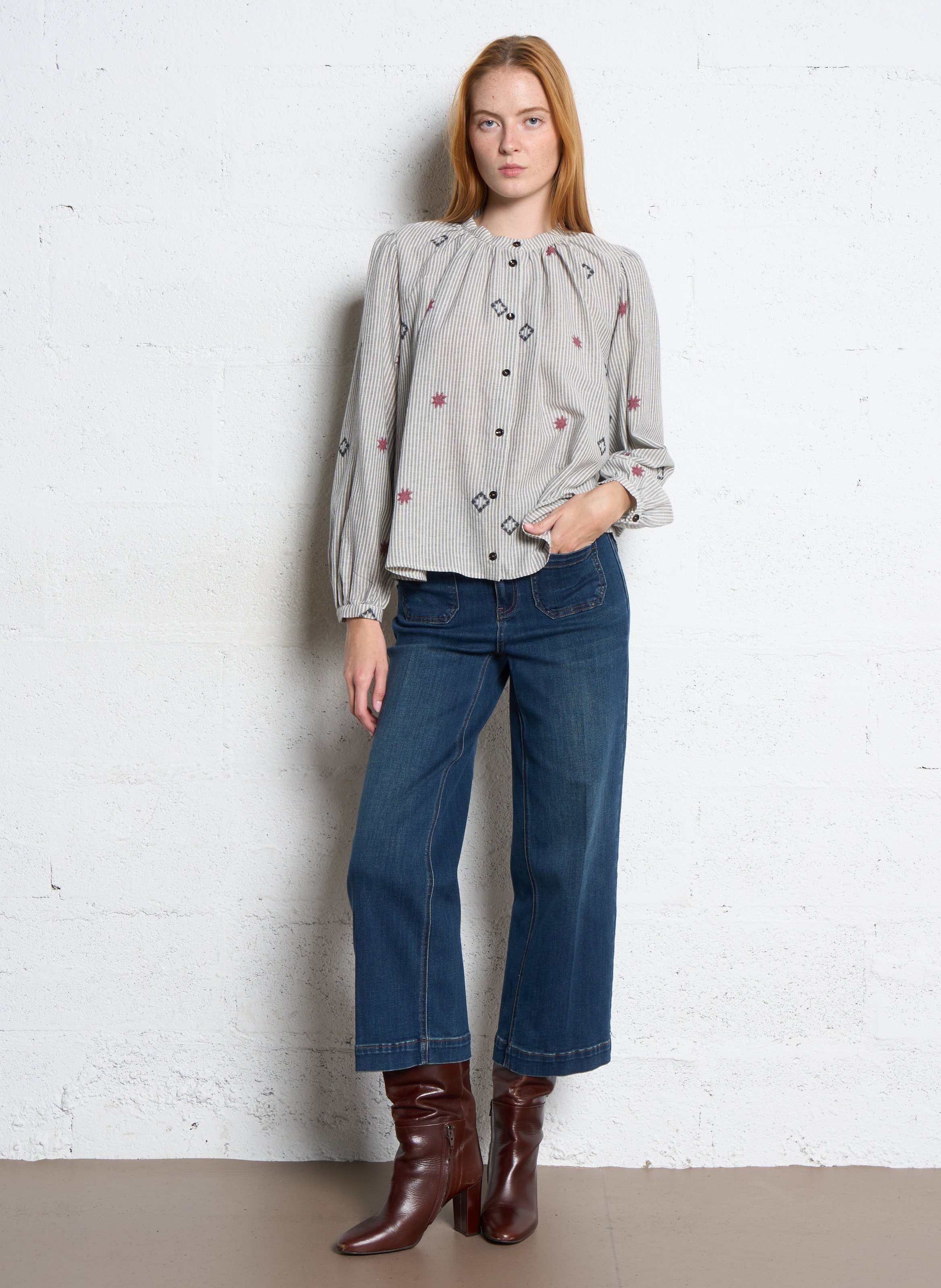 Blouse col rond évasée à motifs TINSELS Bleu