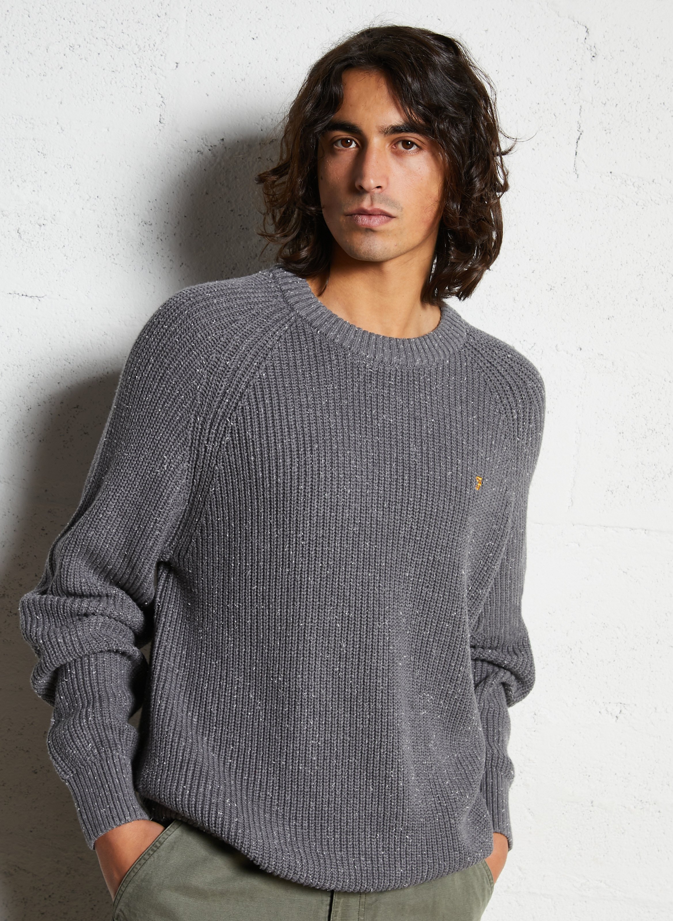 Rechte trui van biokatoen met ronde hals FARAH Grijs