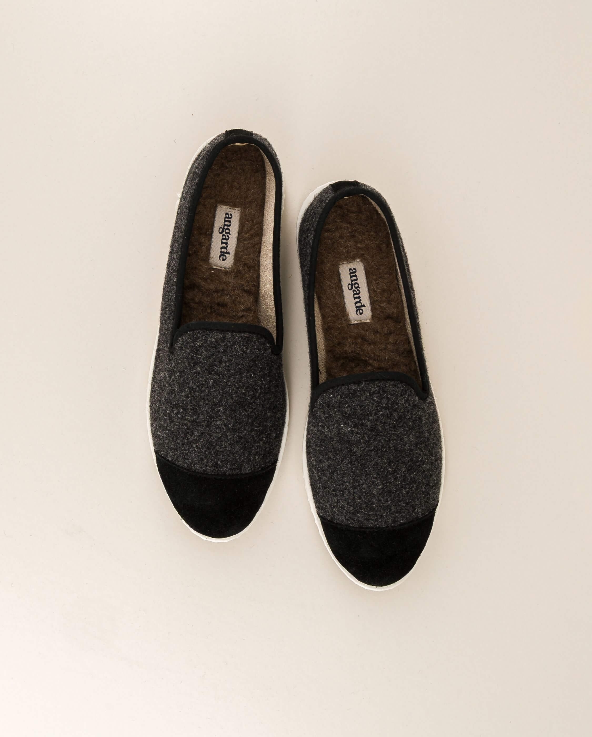 Women's wool slipper, dark gray black ANGARDE Grey
