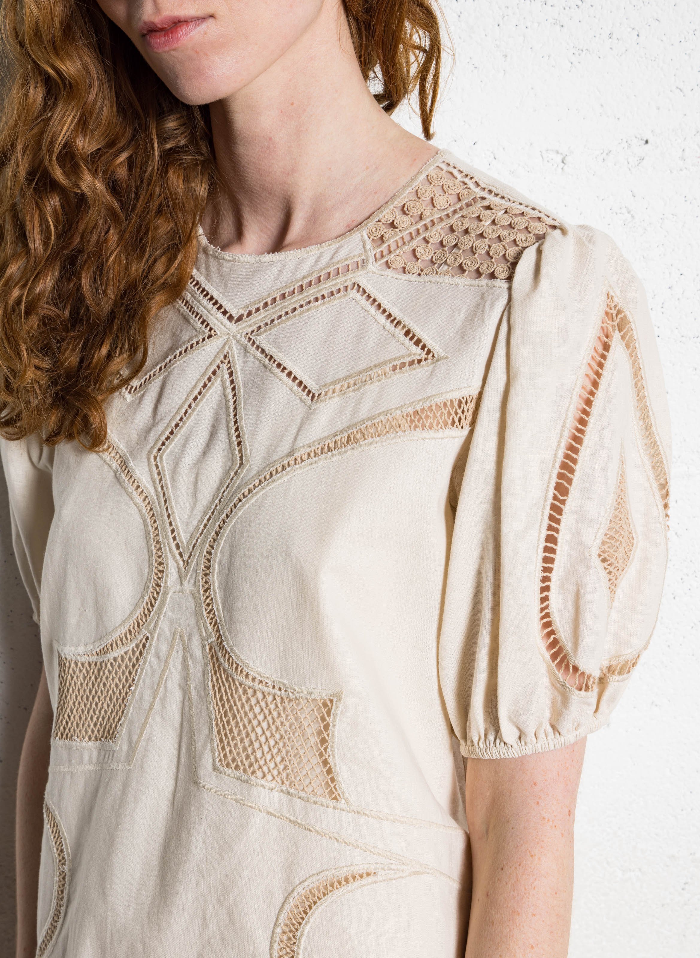 Robe courte droite col rond en lin et coton SUNCOO Beige