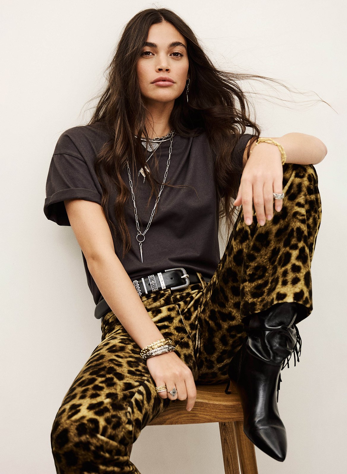 Rechte broek met luipaardprint BA&SH Beige