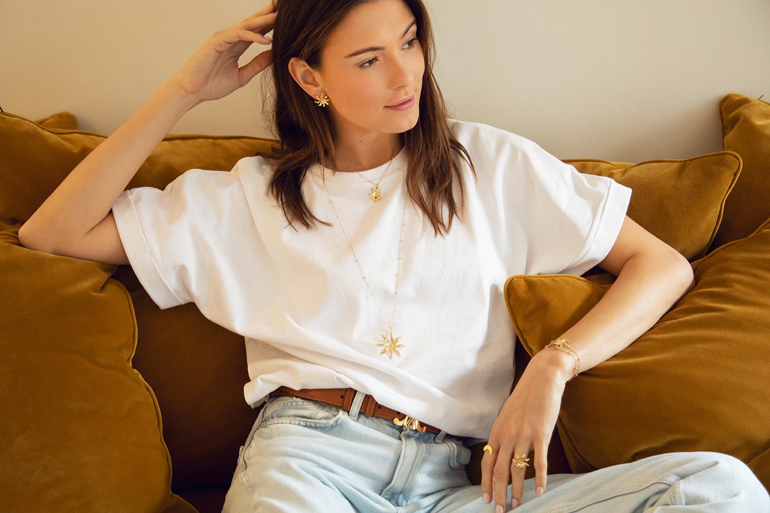 Sunburst gold-plated stud earrings MONSIEUR SIMONE Golden