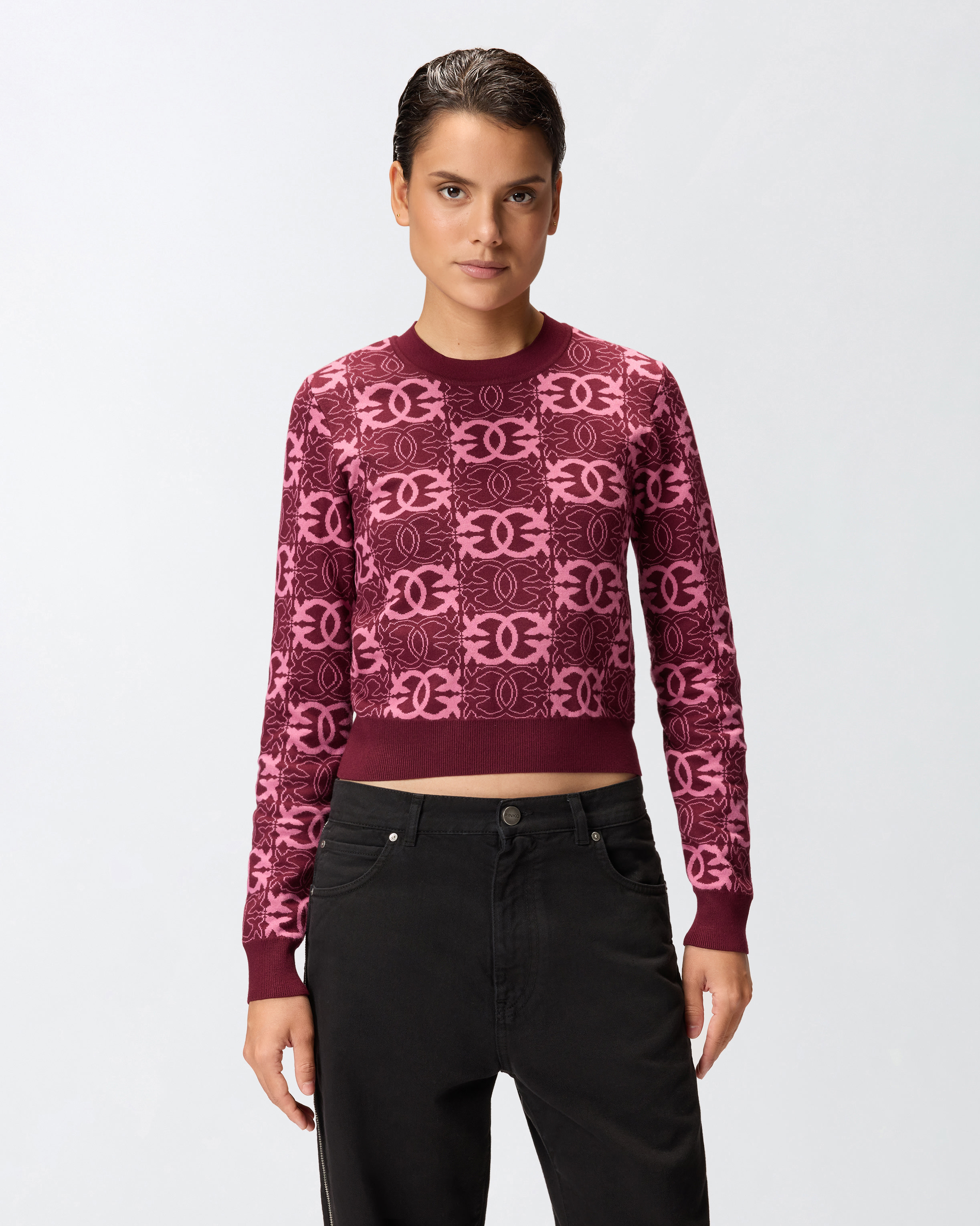 Cropped logo love birds sweater PINKO