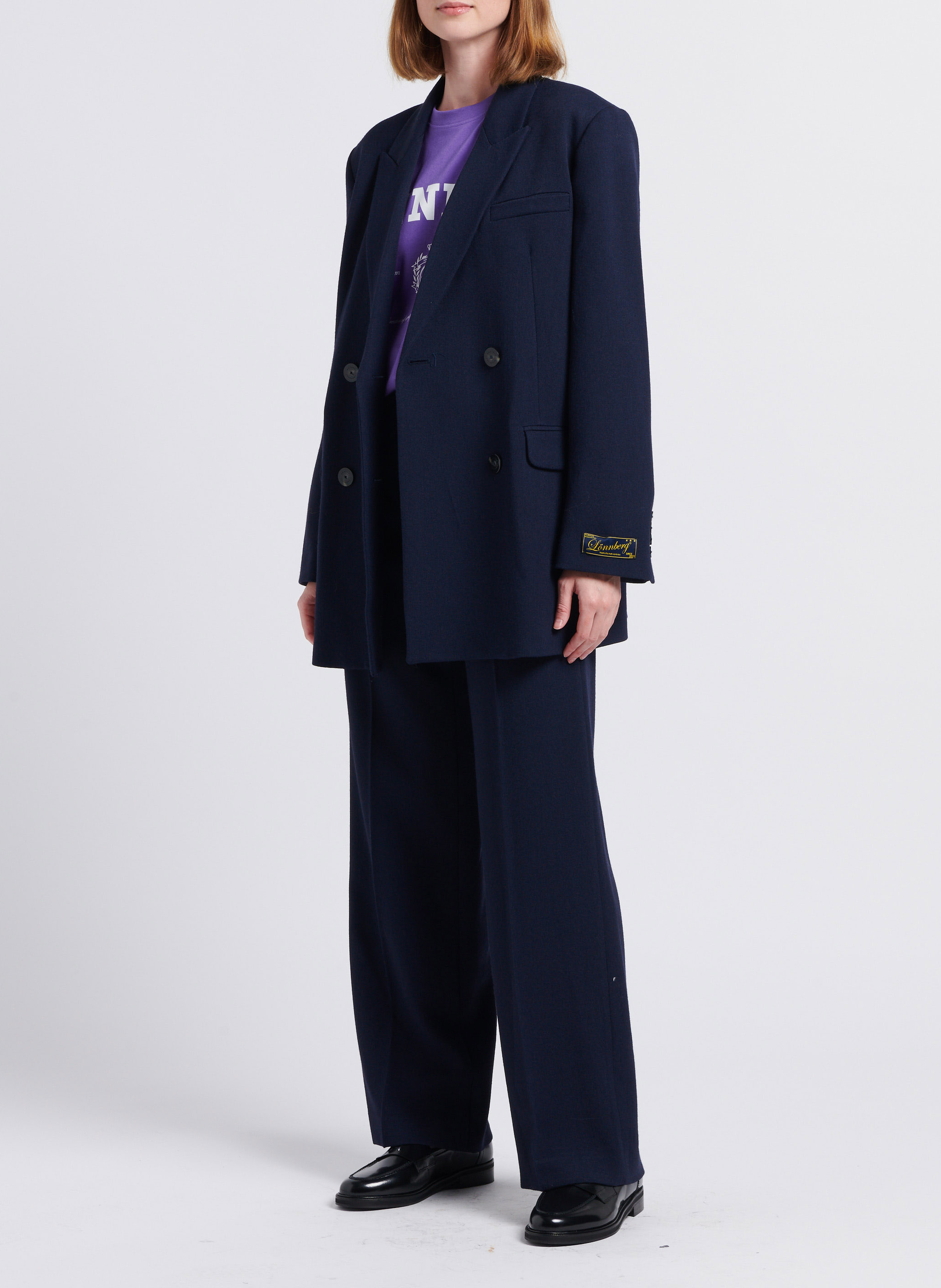 Weite Hose aus Schurwoll-Mix MARGAUX LONNBERG Blau