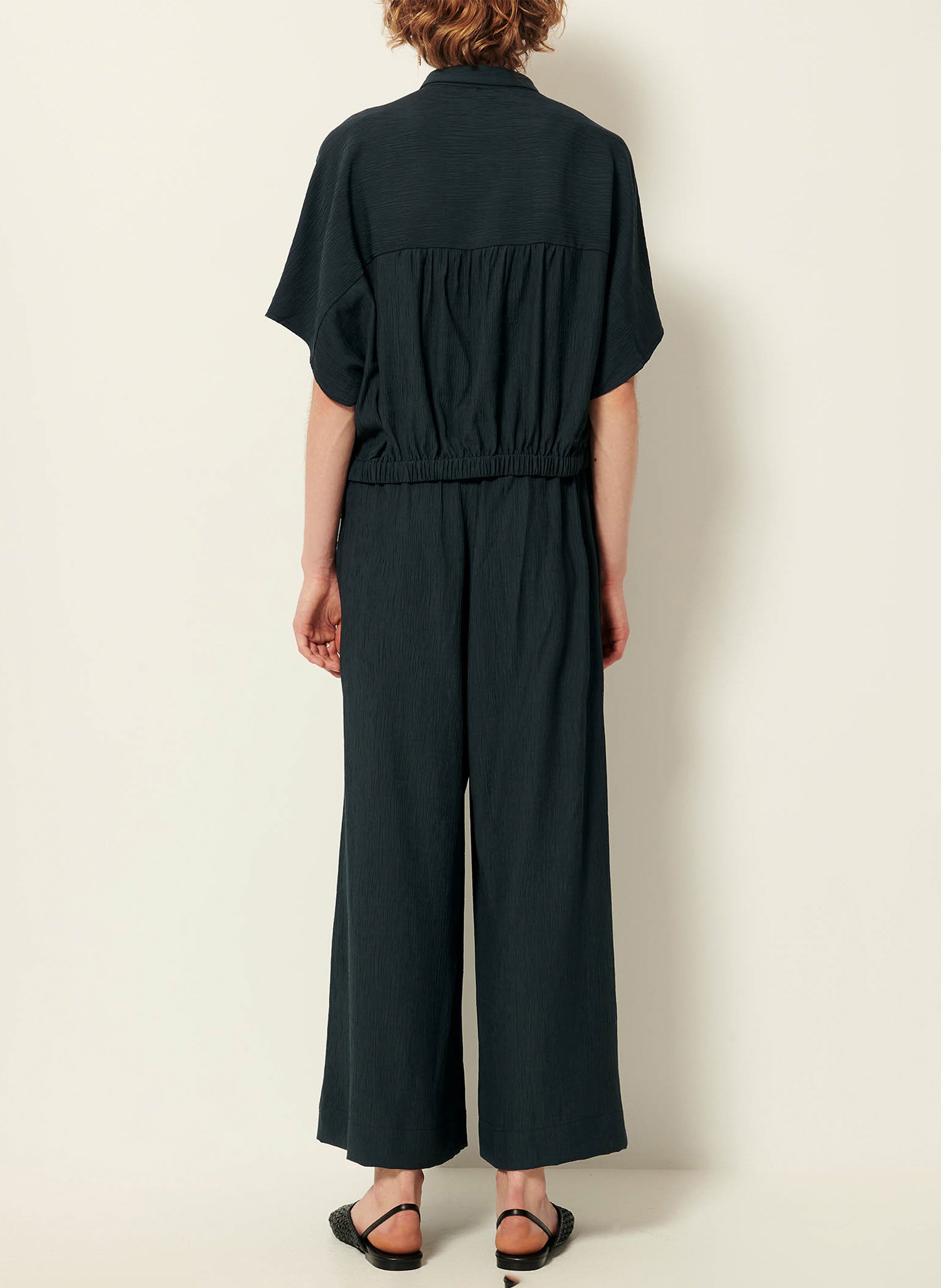 Weite Bindebluse aus Leinengewebe in Antik-Optik SESSUN Grun