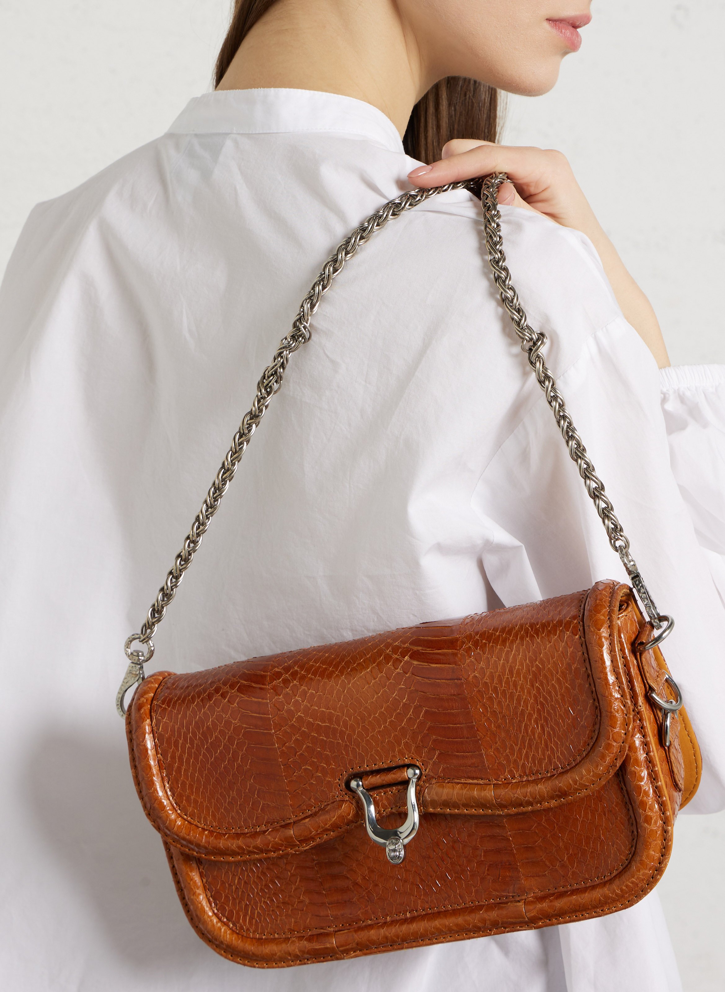 Schoudertas van kobra CLARIS VIROT Bruin