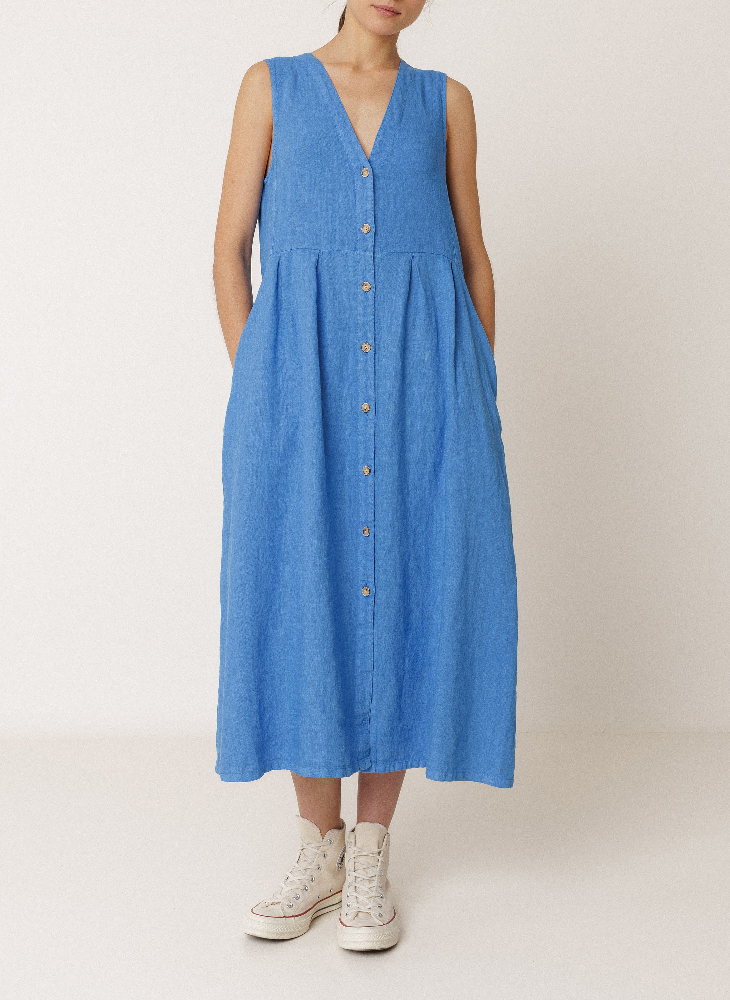 Midi-Kleid mit V-Ausschnitt und multipositionalem Tragestil INDI & COLD Blau