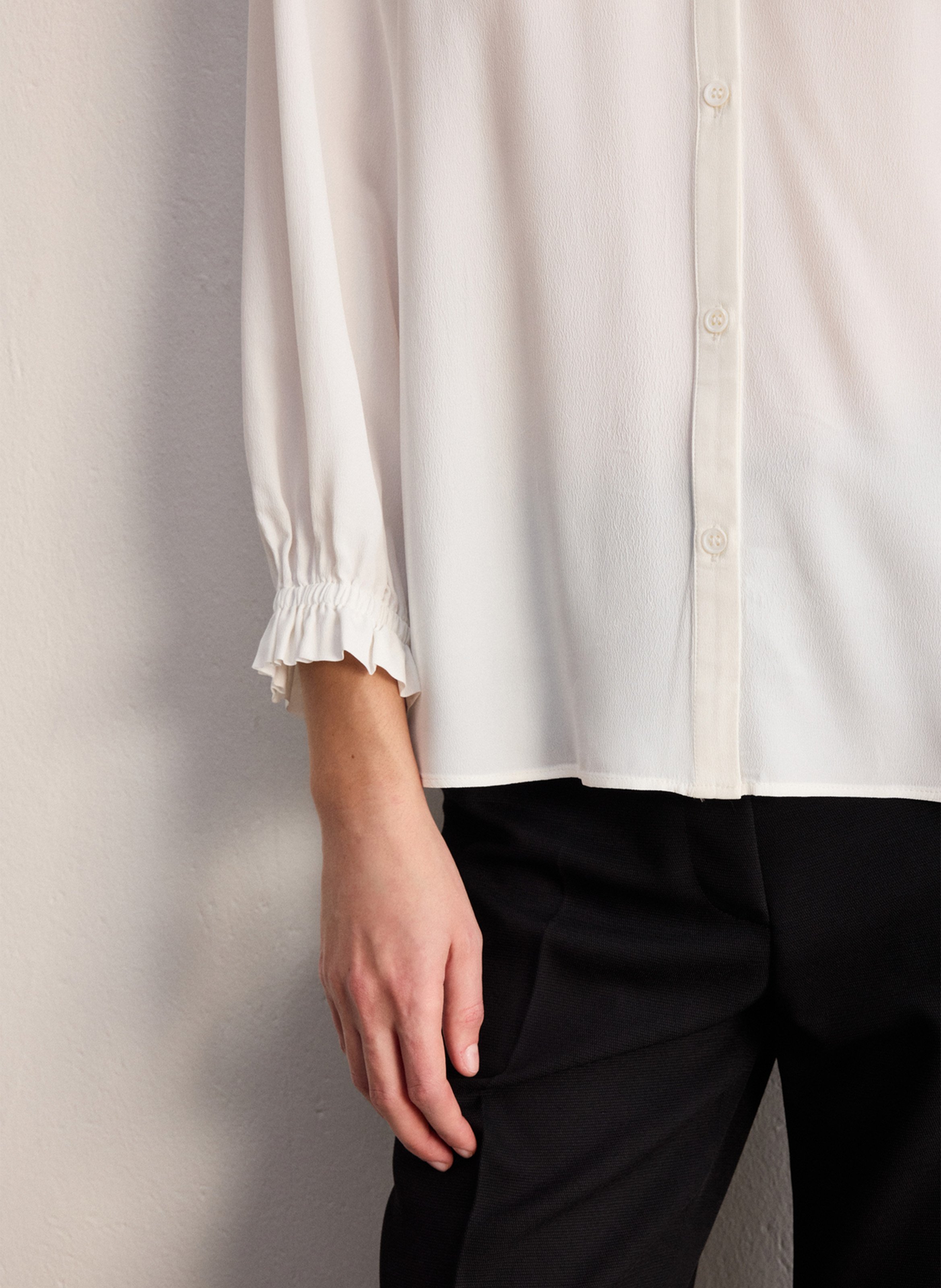 Chemise droite col V PABLO Beige