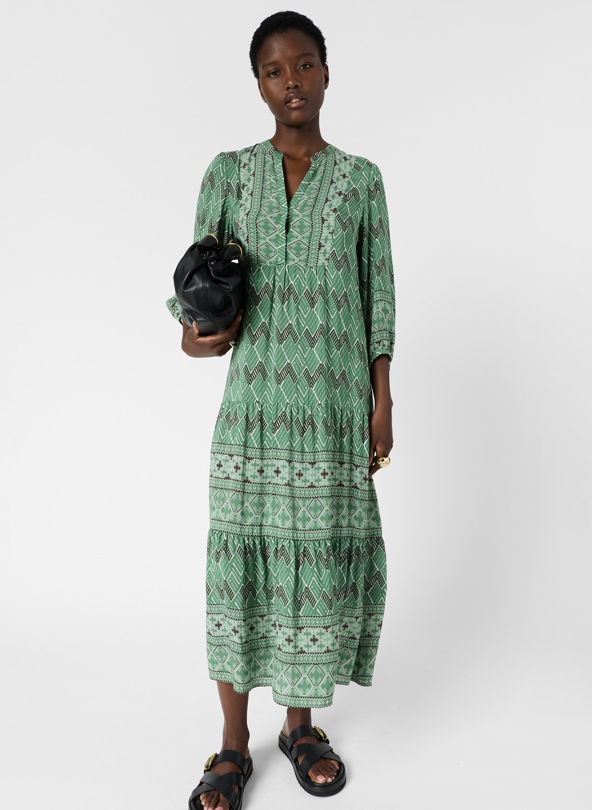 Long loose-fit printed dress GERARD DAREL Green