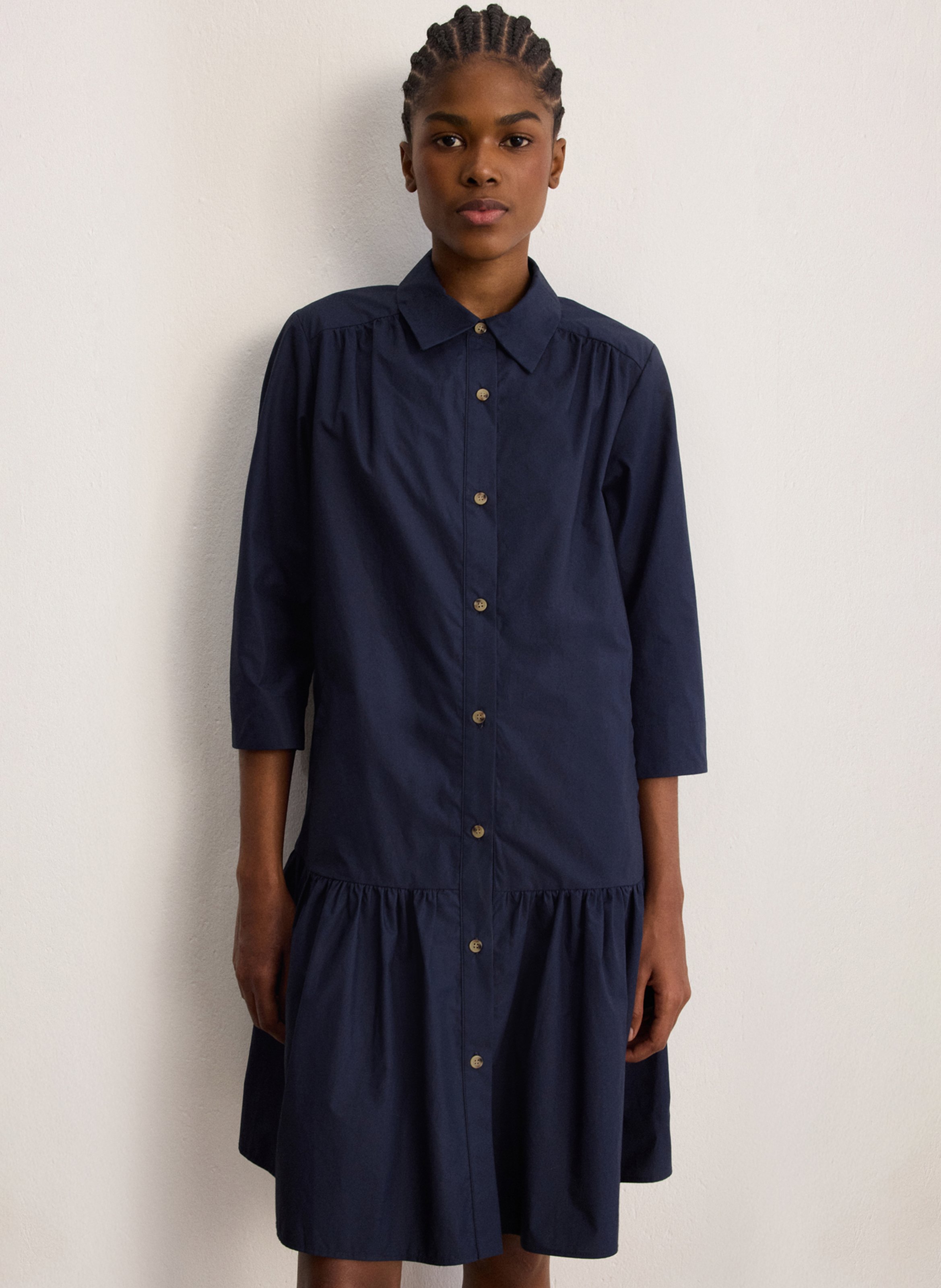 Robe courte col classique en coton  PABLO Bleu