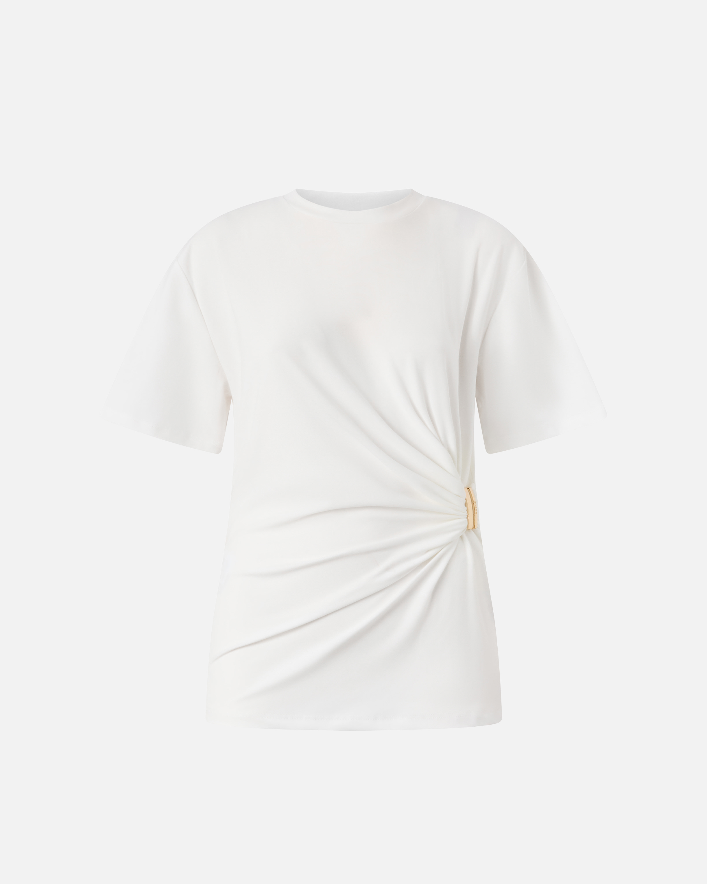 T-shirt avec drapé et détail doré PINKO Blanc