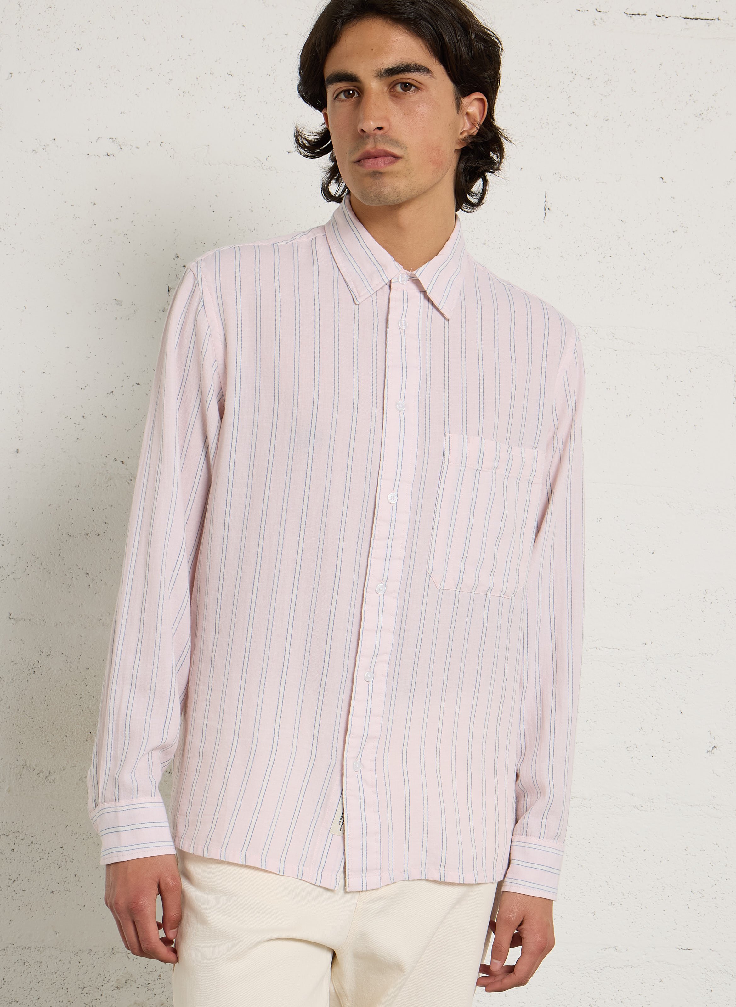 Chemise droite col classique en coton rayé MINIMUM Rose