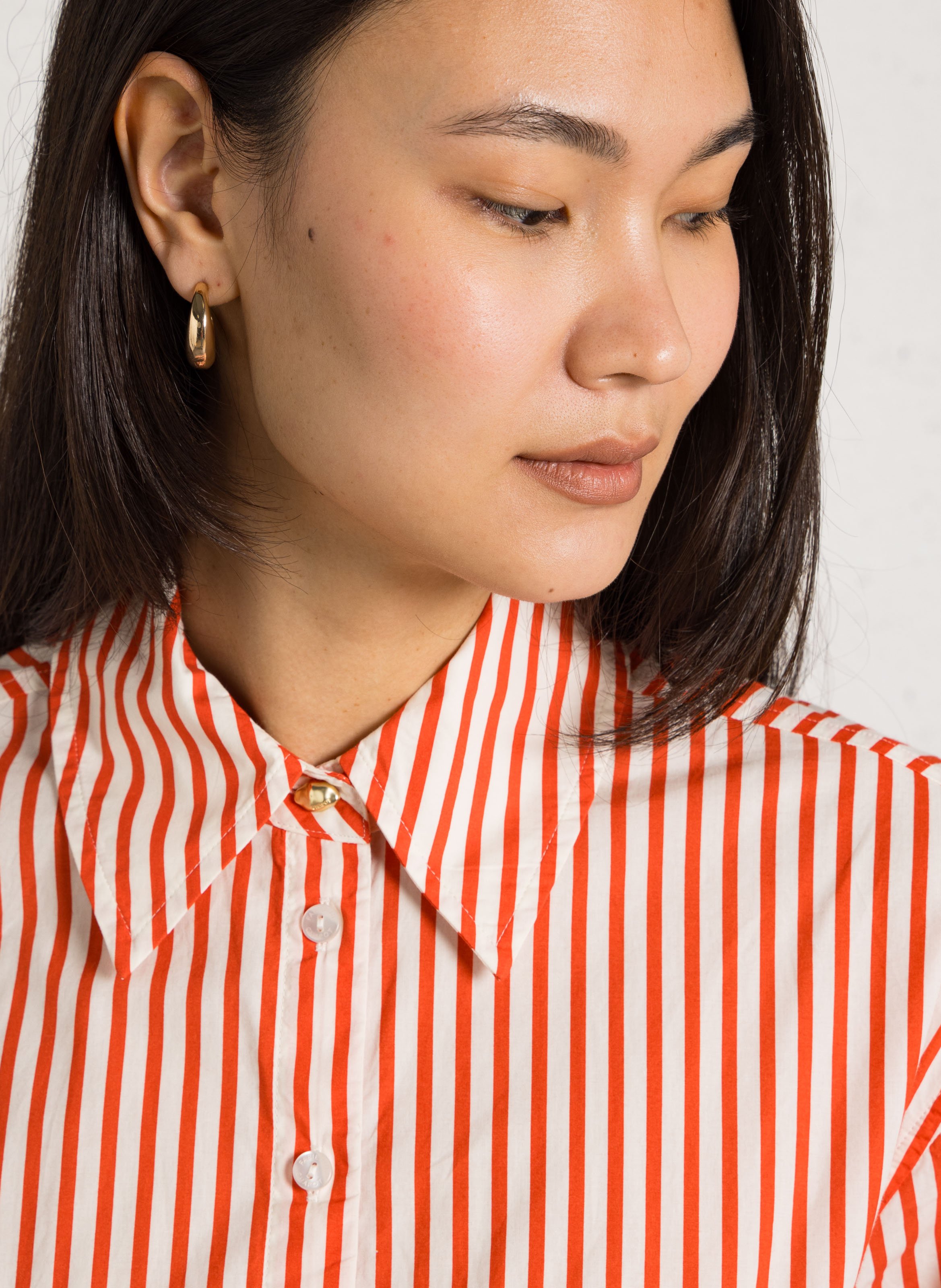 Short dress with classic collar in striped organic cotton FABIENNE CHAPOT Red