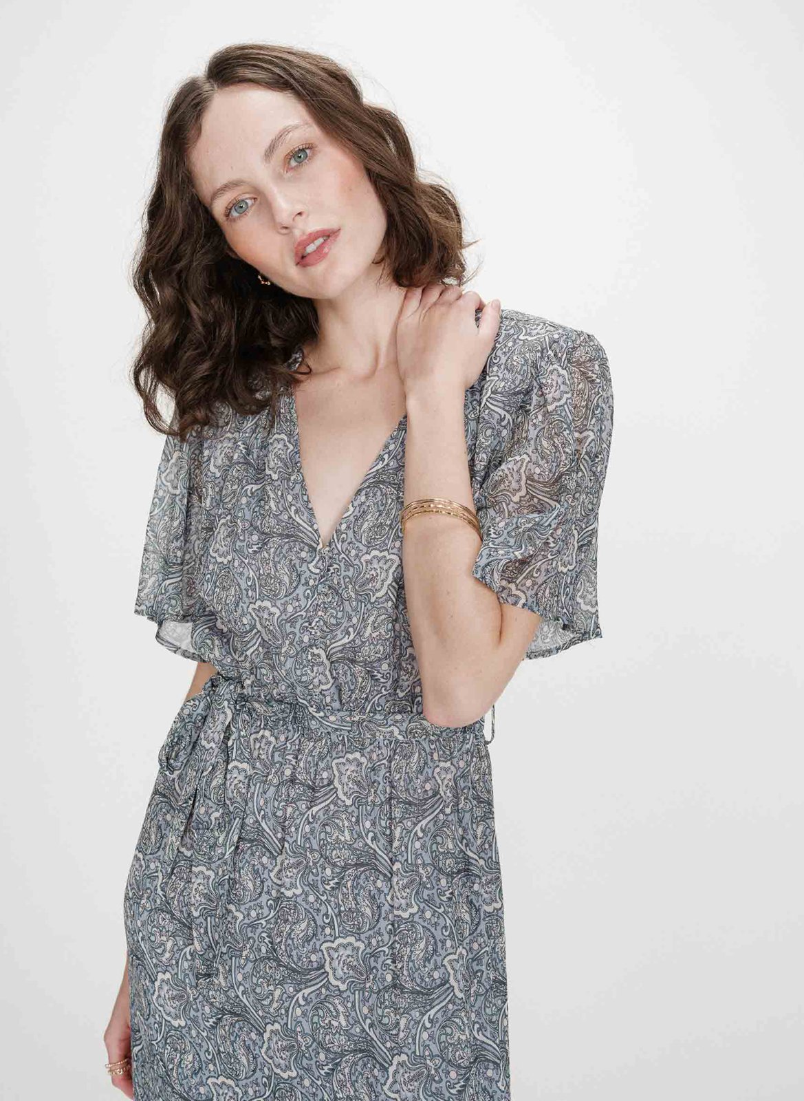 V-neck long printed dress GRACE ET MILA Blue