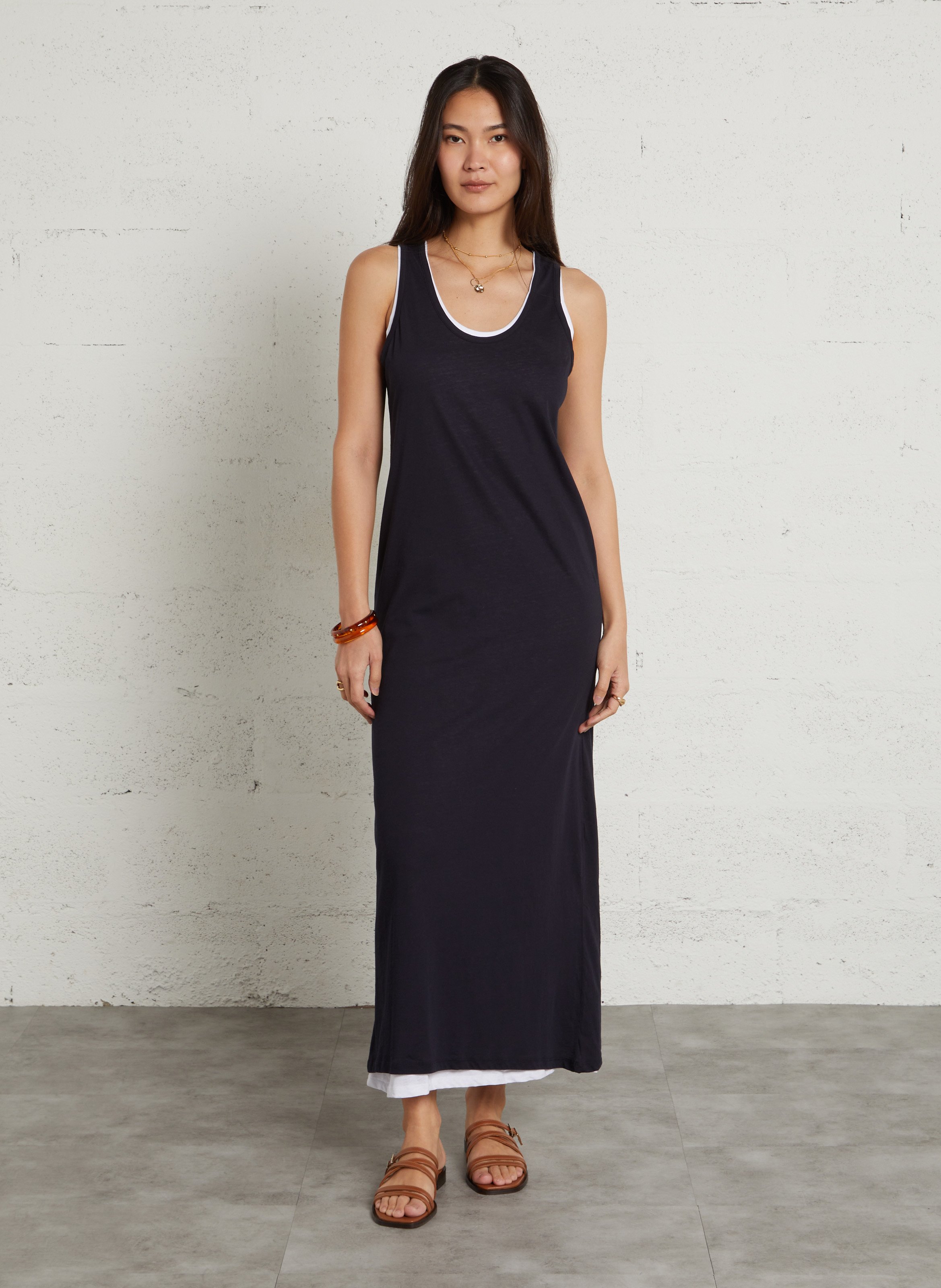 Lange, katoenen jurk met ronde hals MAJESTIC FILATURES Blauw