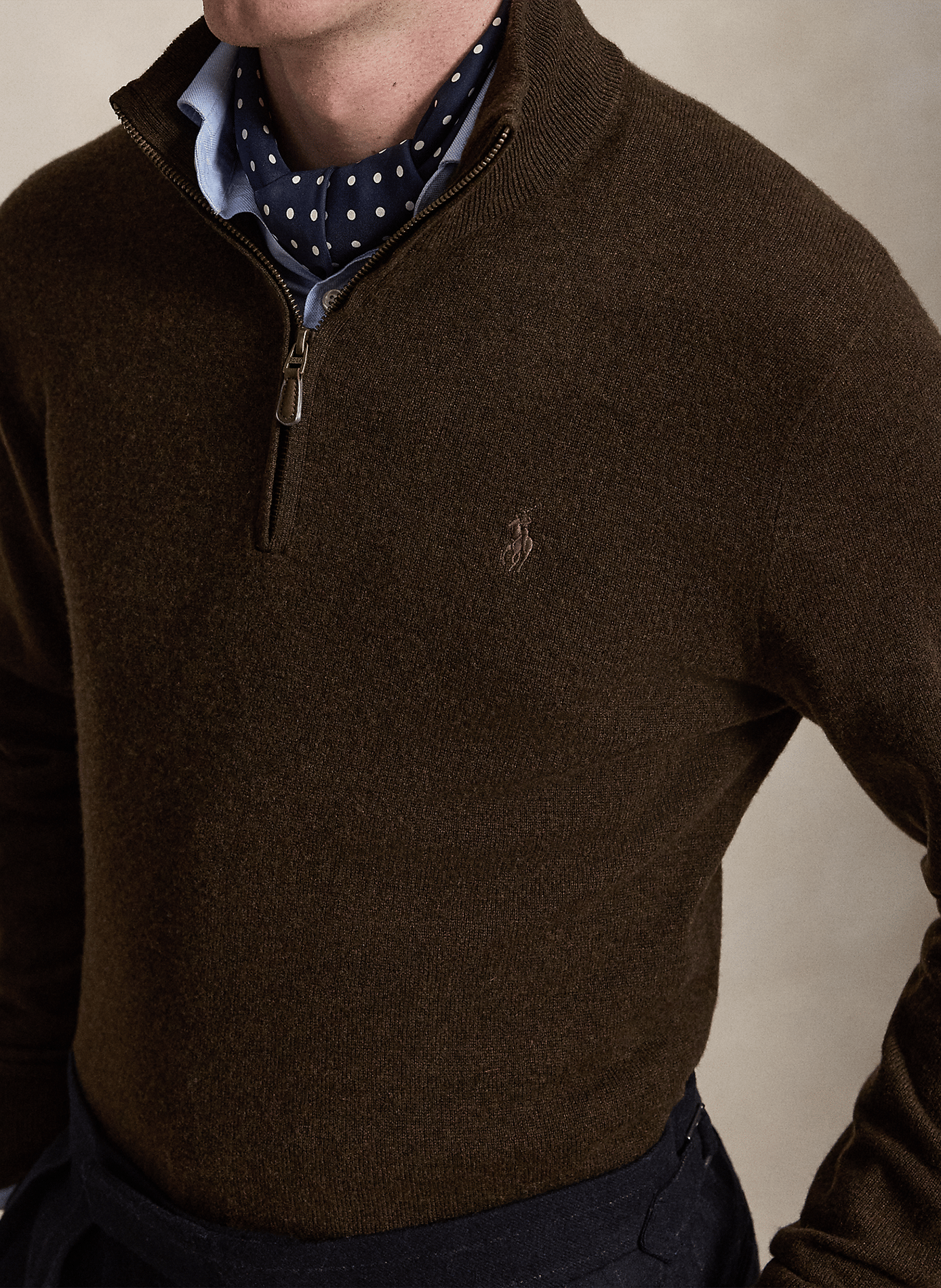 Regular-Fit-Pullover aus Merinowolle mit Stehkragen und Stickerei POLO RALPH LAUREN Braun