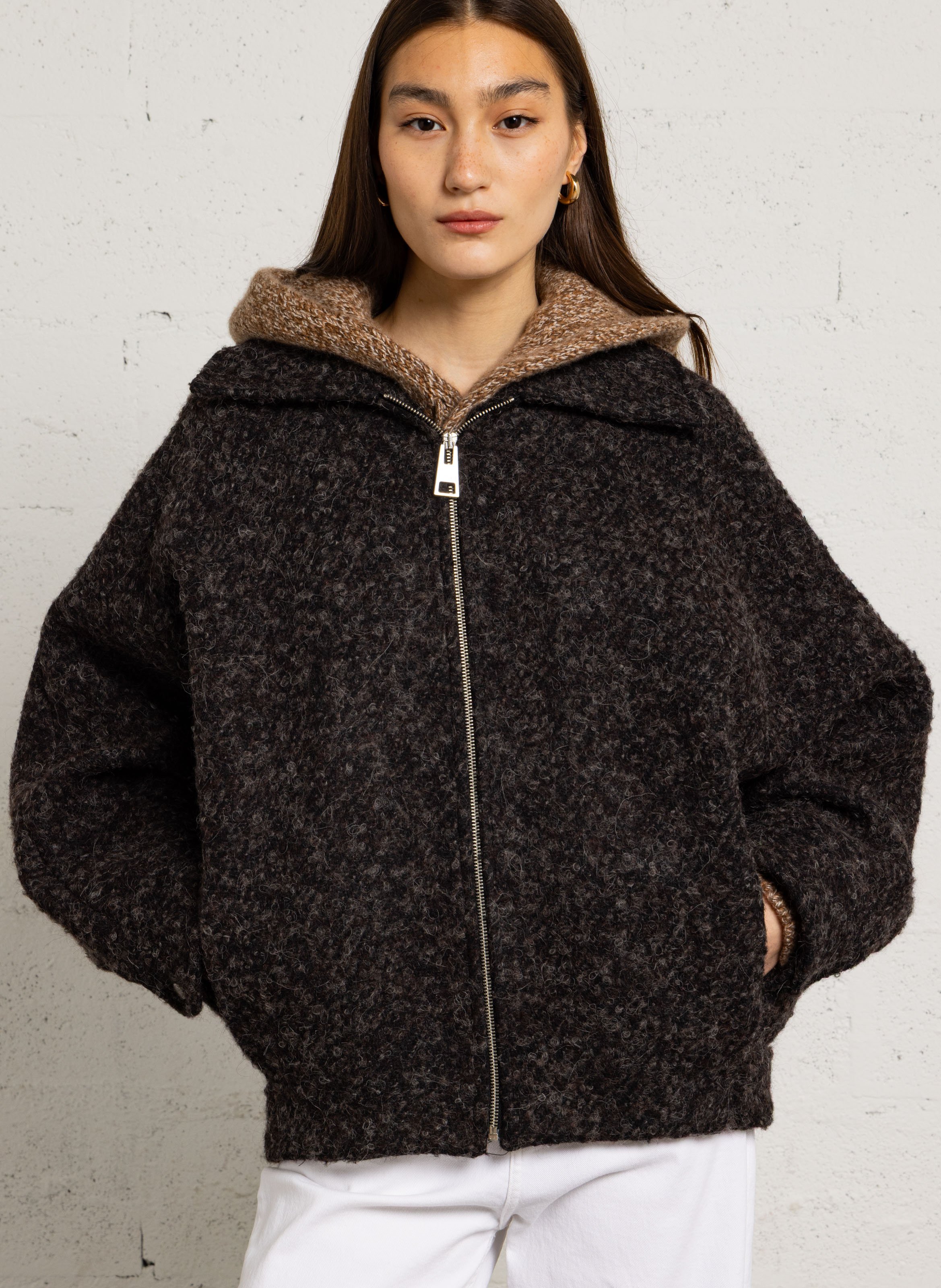 Mantel aus Bouclé-Strick mit Reverskragen MARGAUX LONNBERG Braun
