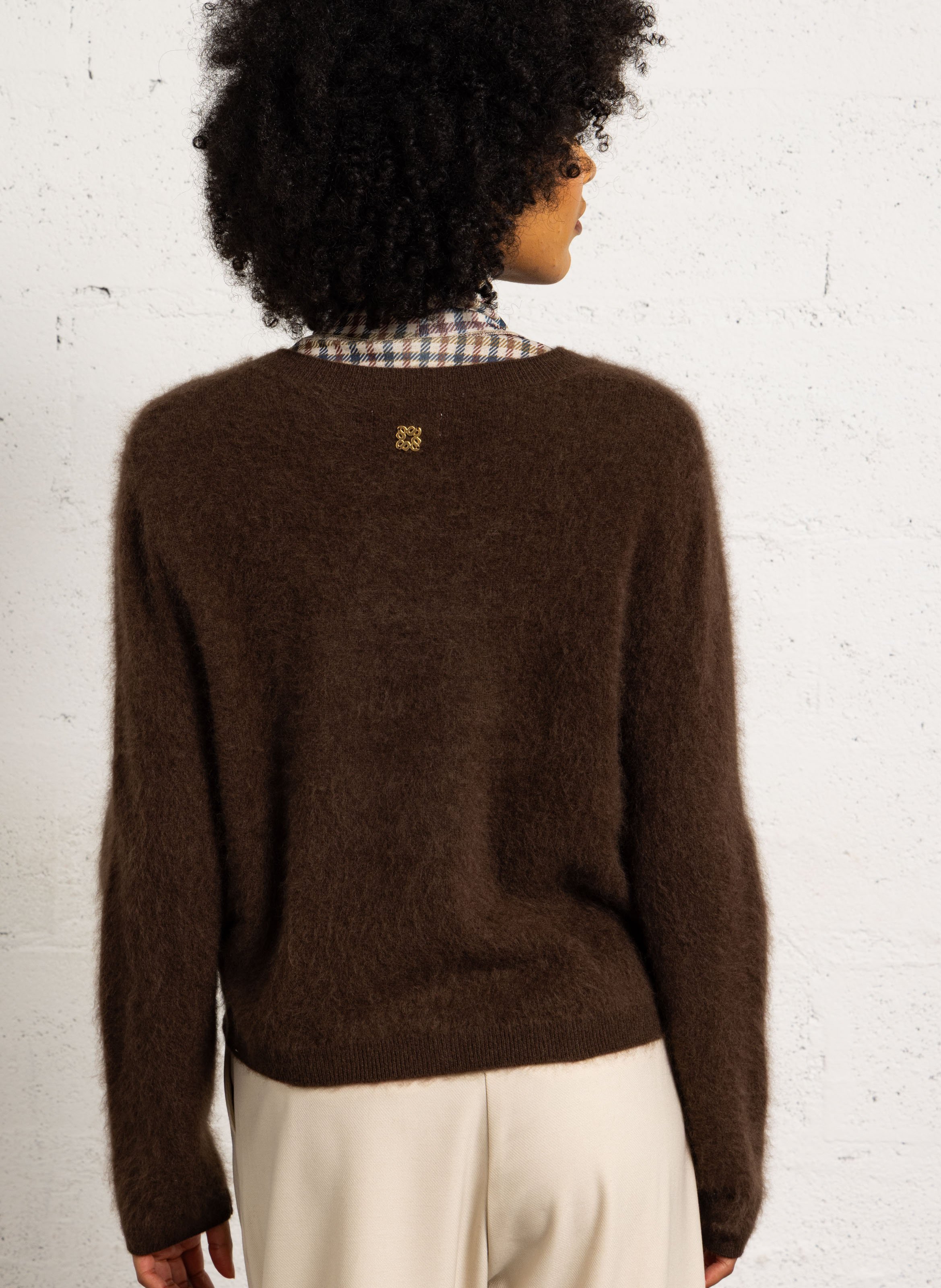Straight round-neck wool and cashmere vest SUNCOO Brown