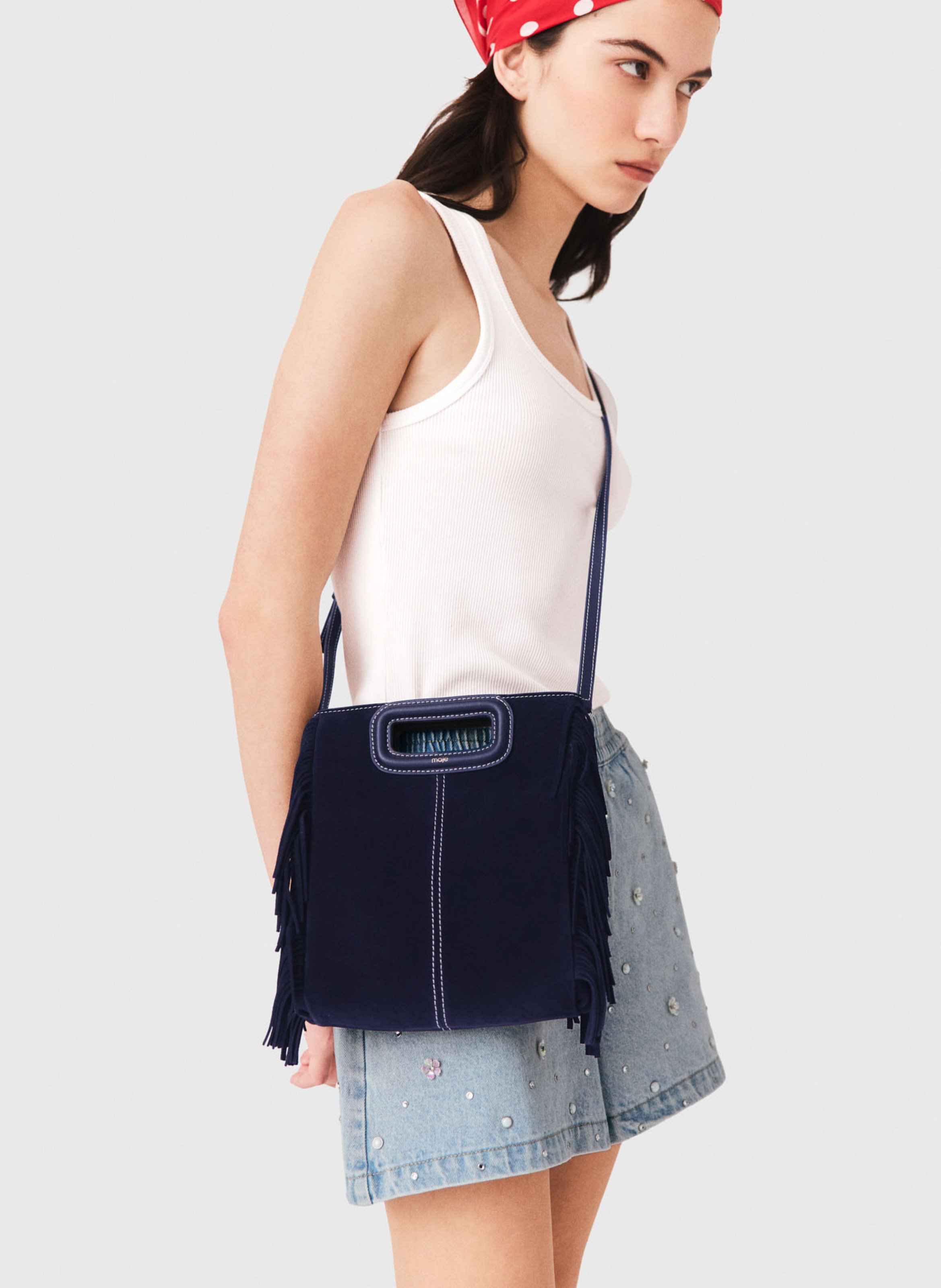 Sac bandoulière en cuir MAJE Bleu