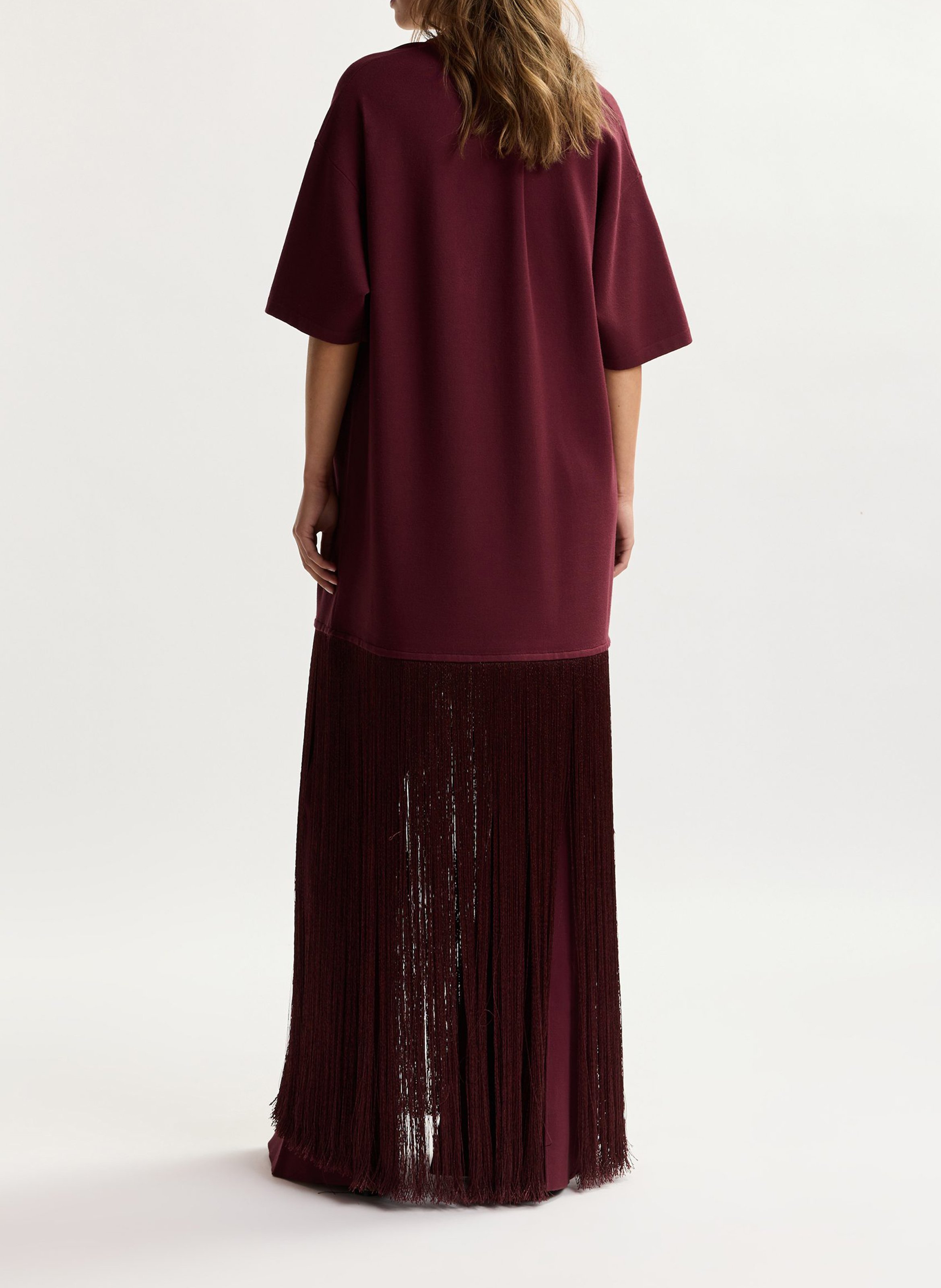 Kurzes Fransenkleid mit Rundhalsausschnitt ESSENTIEL ANTWERP Rot