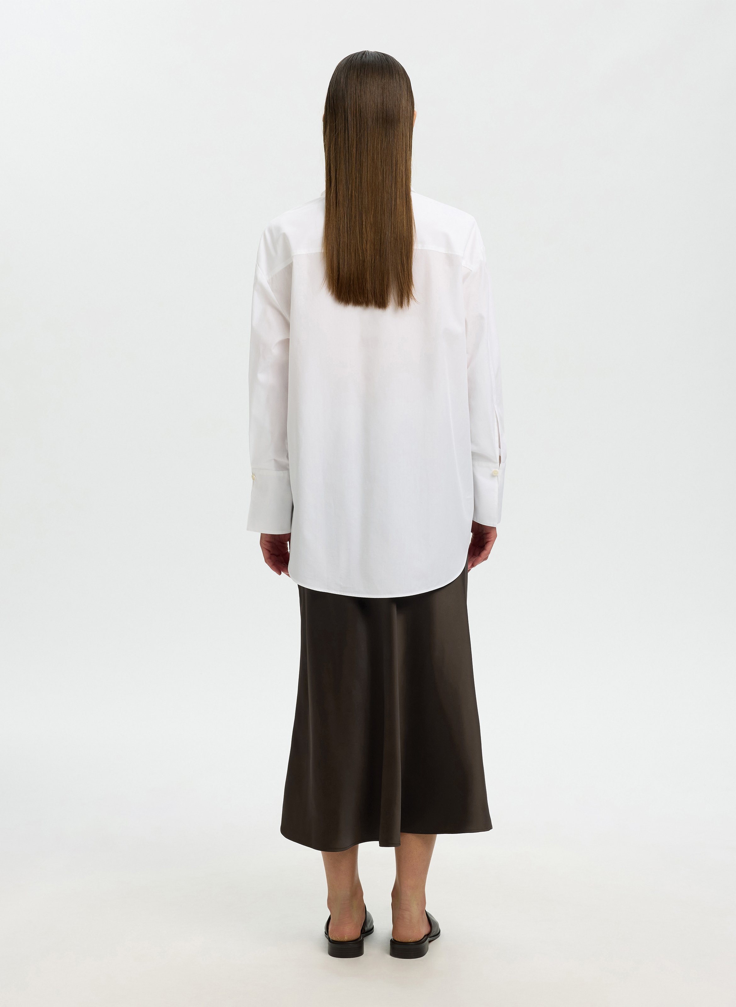 Jupe midi évasée en satin SELECTED Marron