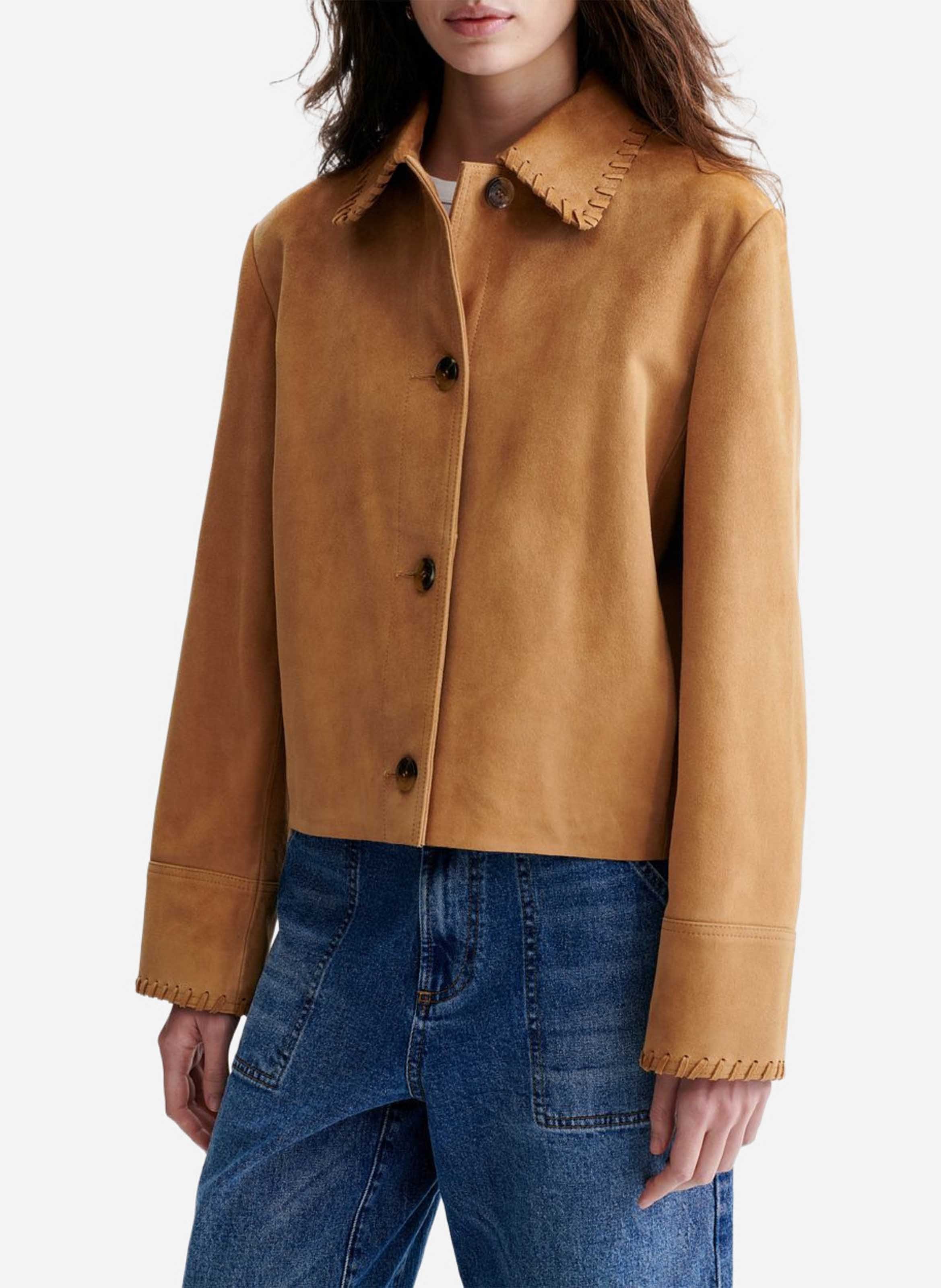 Veste col classique droite en cuir VANESSA BRUNO Marron
