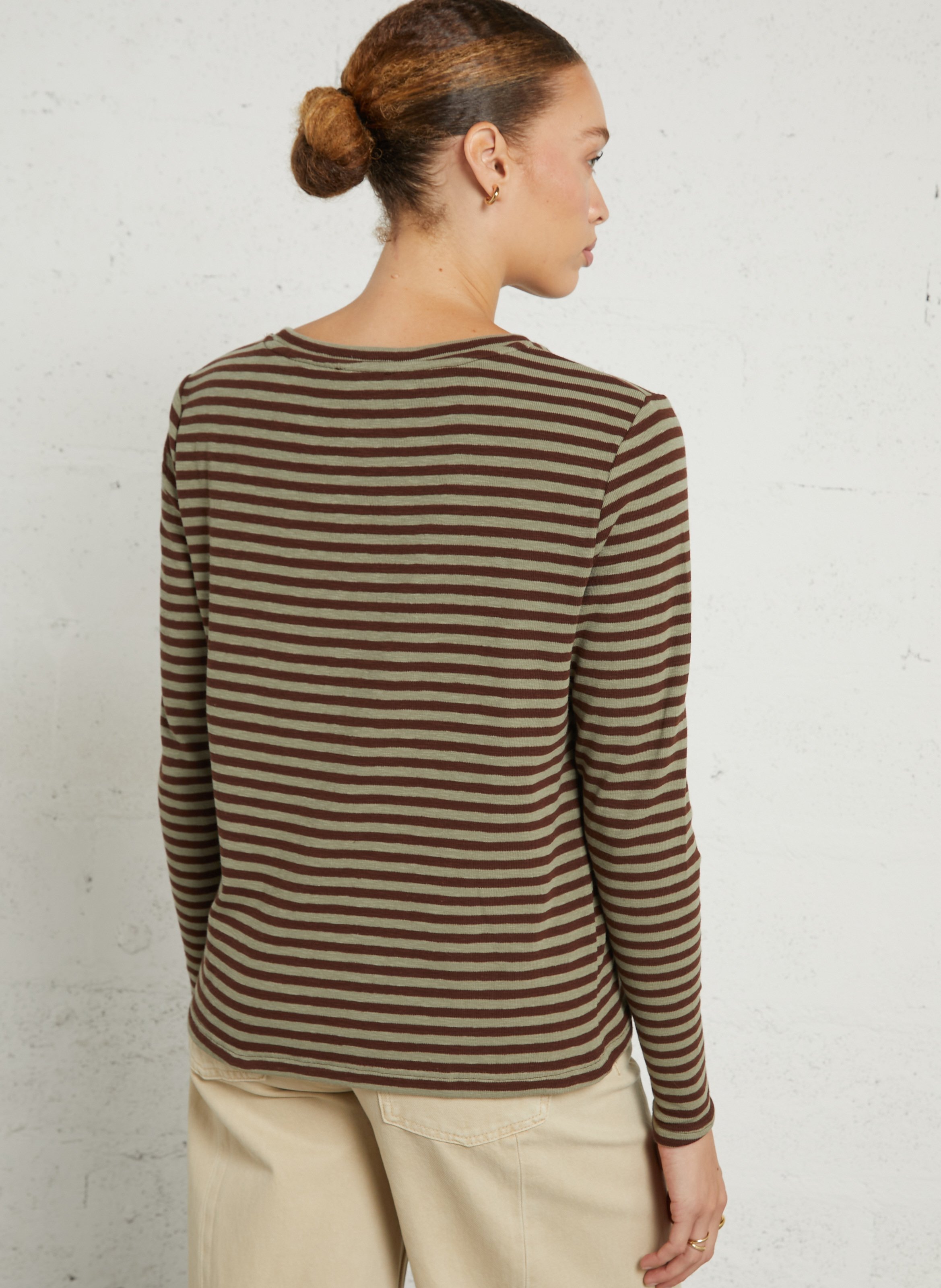 Striped long-sleeve cotton blend t-shirt JC SOPHIE Multicolored