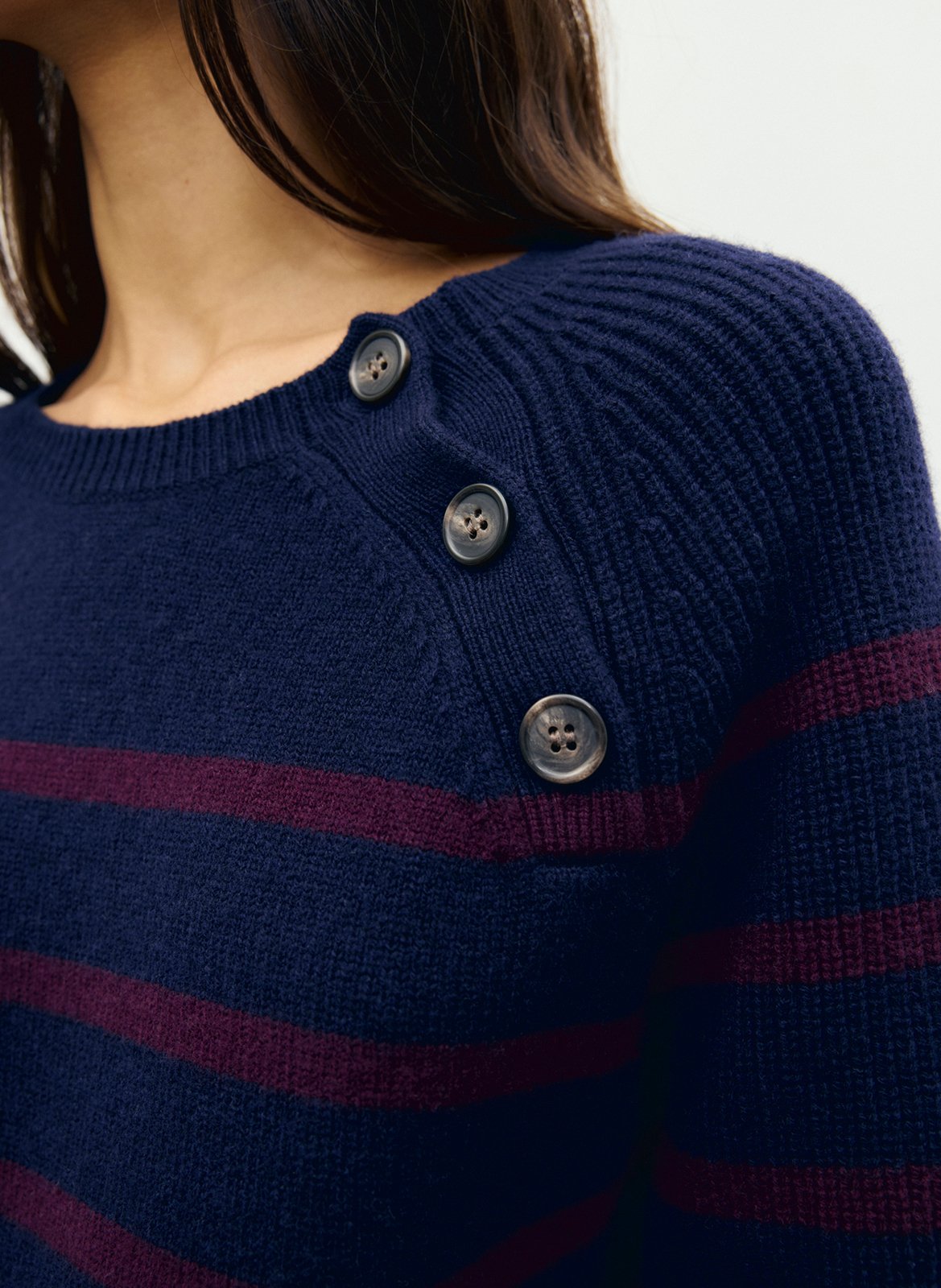 Pull droit col rond rayé en laine GERARD DAREL Bleu