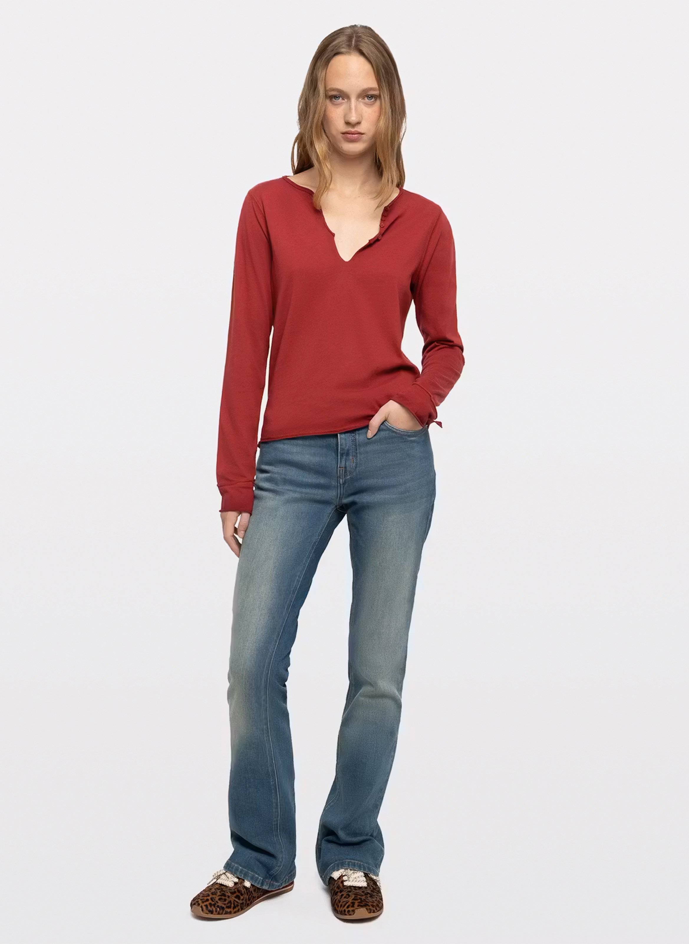 Katoenen T-shirt met V-hals | Rood ZADIG&VOLTAIRE Dames