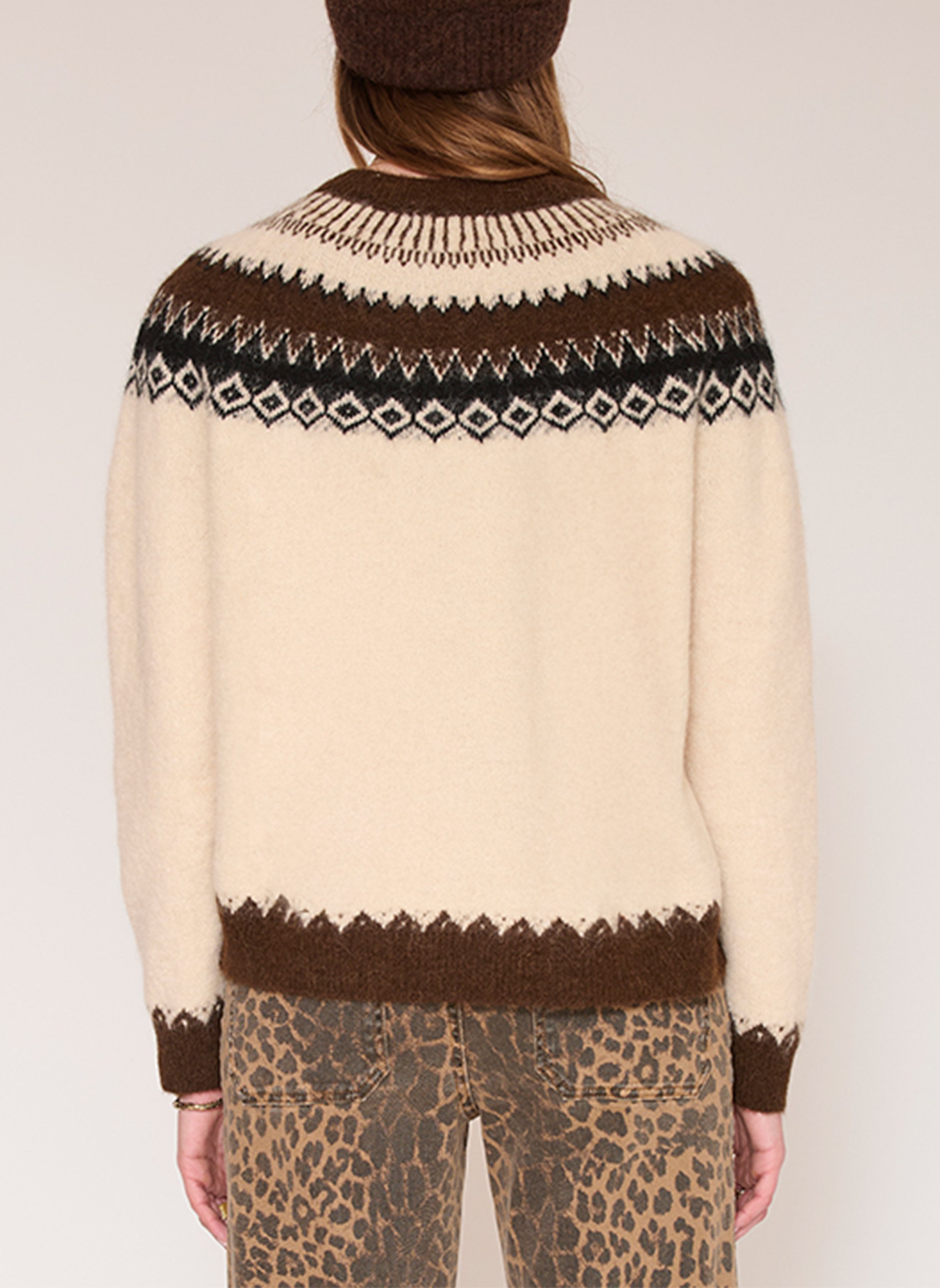 Pull droit col rond jacquard en laine mélangée MKT Beige