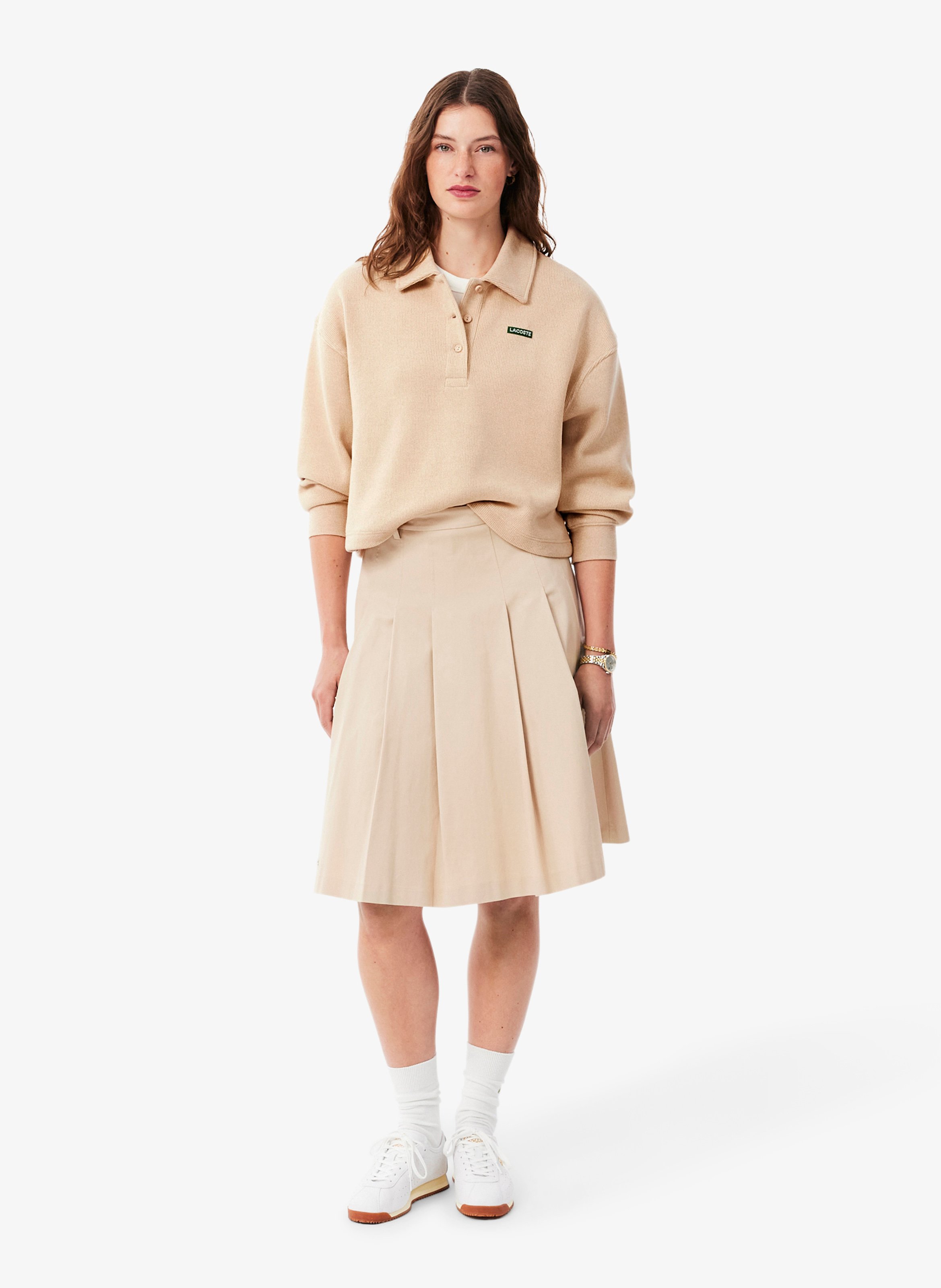 Oversized sweatshirt with ribbed polo collar in blended cotton LACOSTE Beige