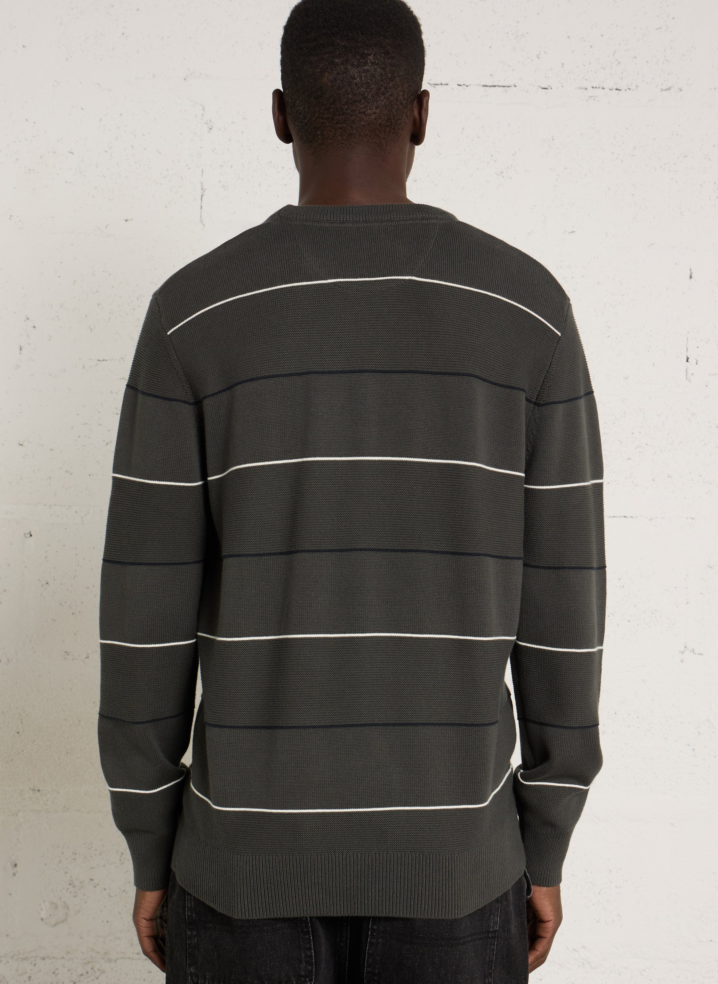 Pull droit col rond rayé en coton EDEN PARK Kaki