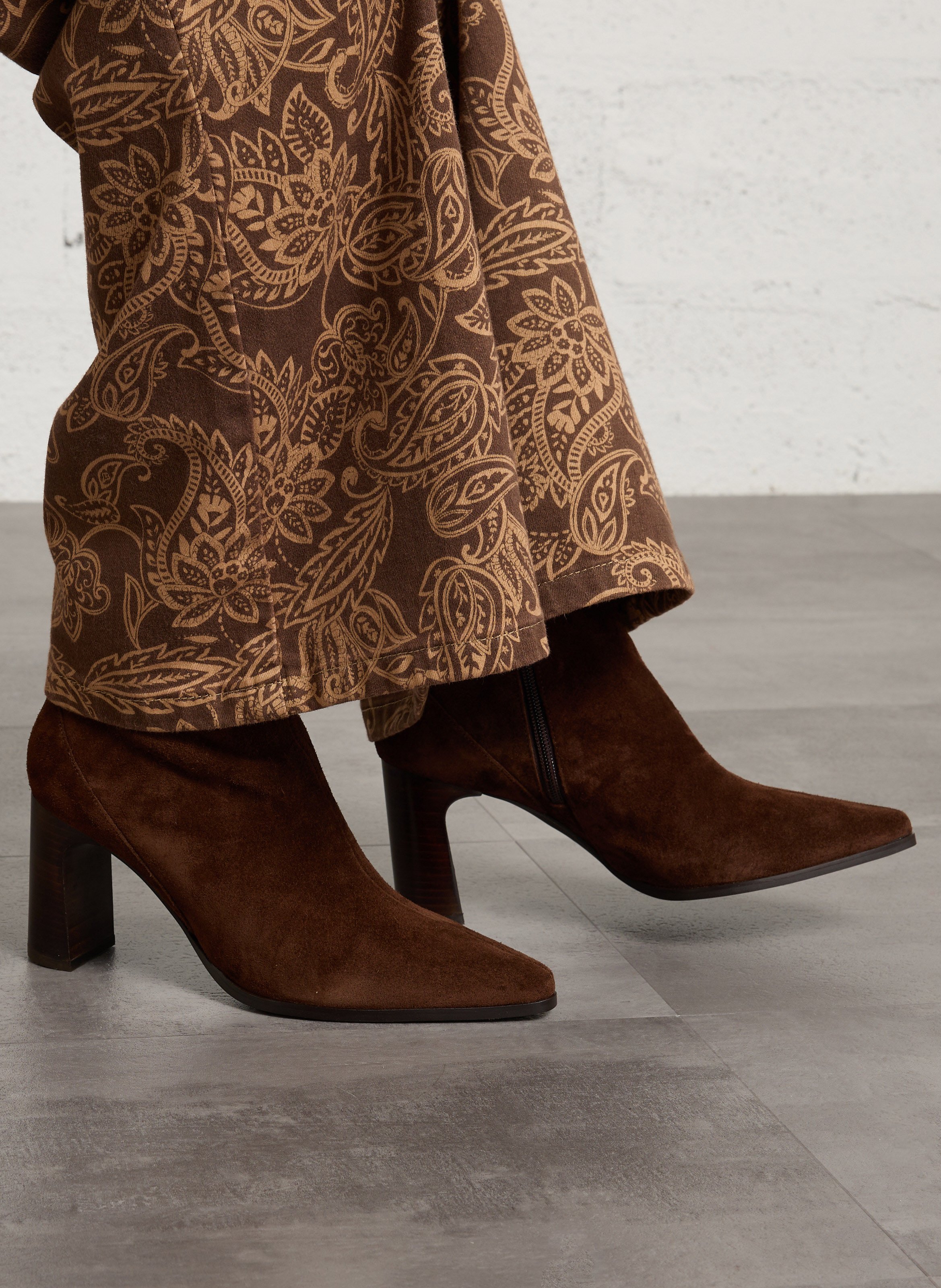 Leather mid-calf boots with pointed toe BOCAGE Brown