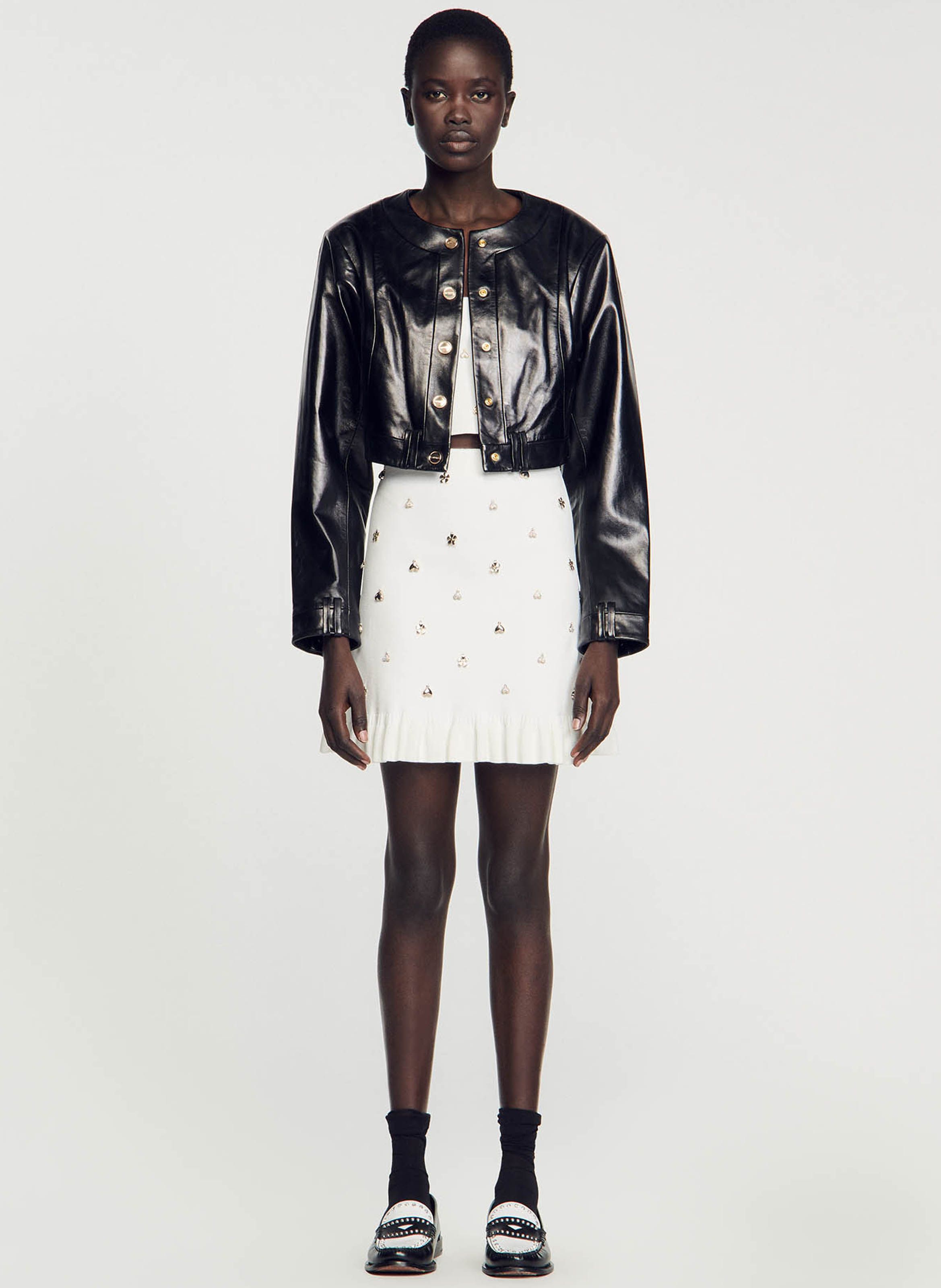 Sandro white sale leather jacket